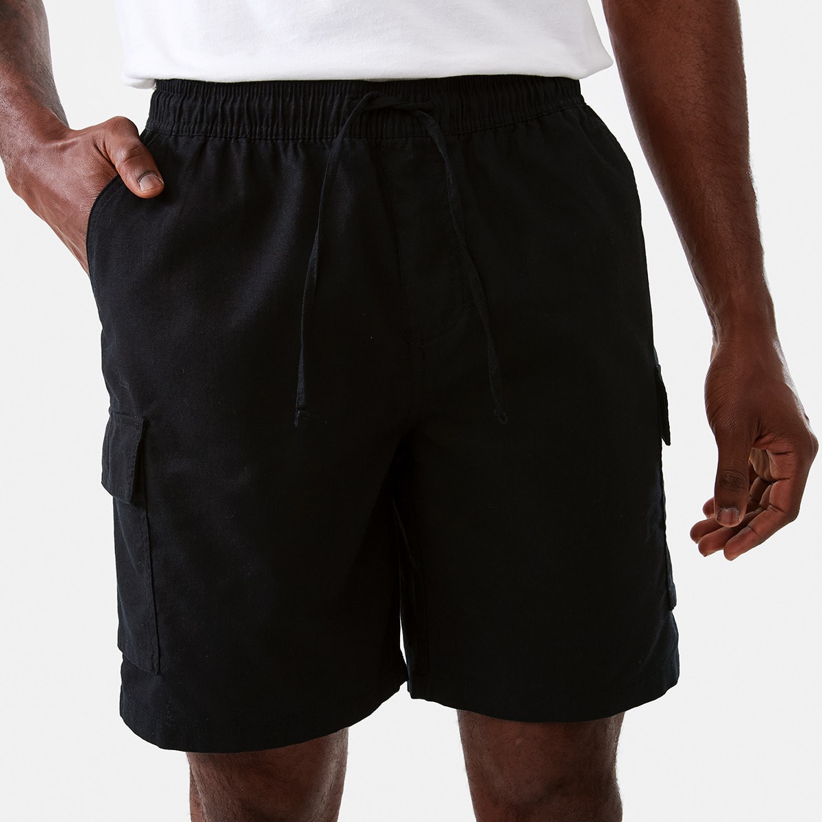 Black Linen Cargo Shorts