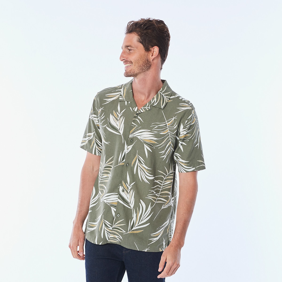 Short Sleeve Open Collar Linen Blend 