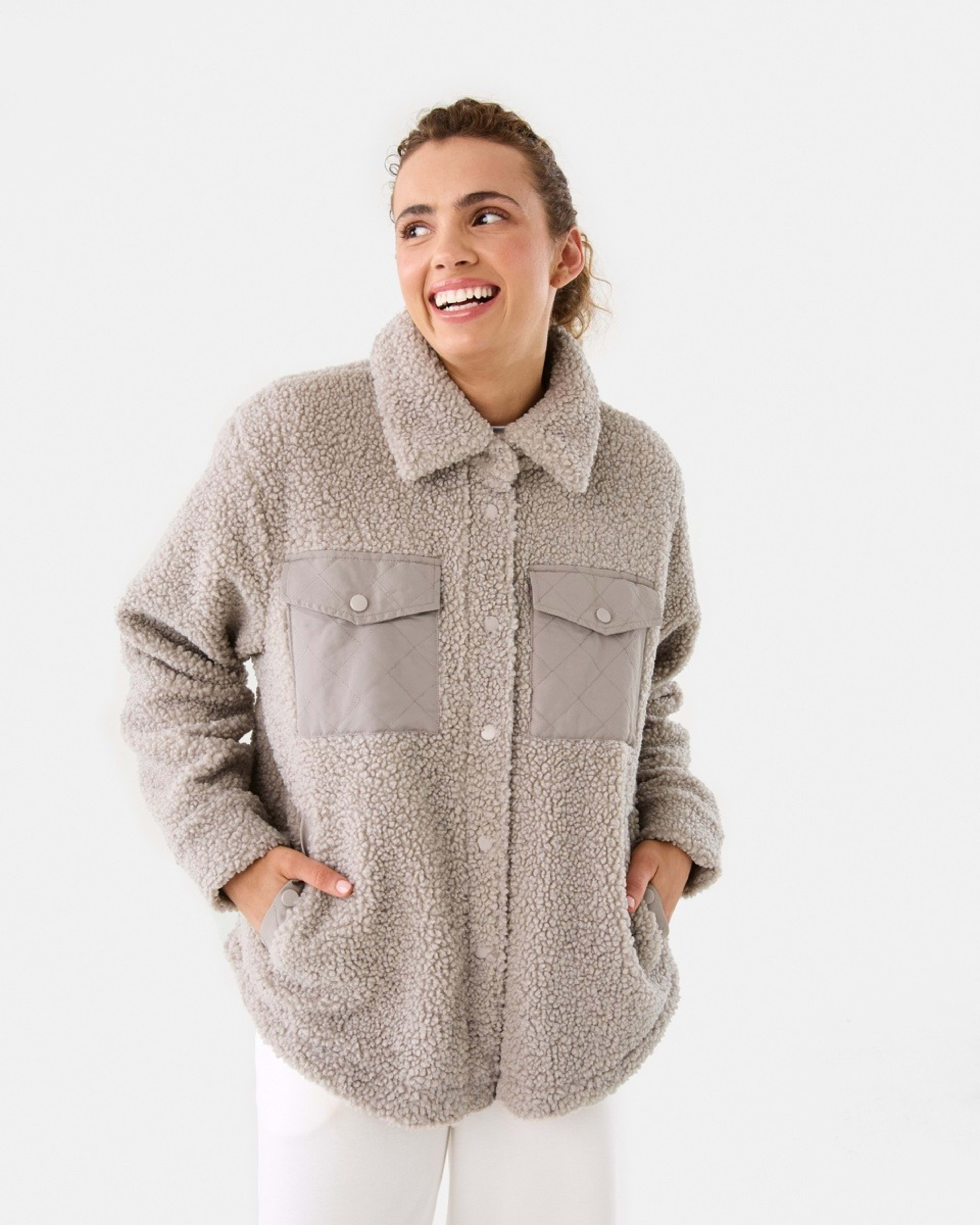 2 Active Womens Sherpa Jacket Porp Gry, 2 of 10