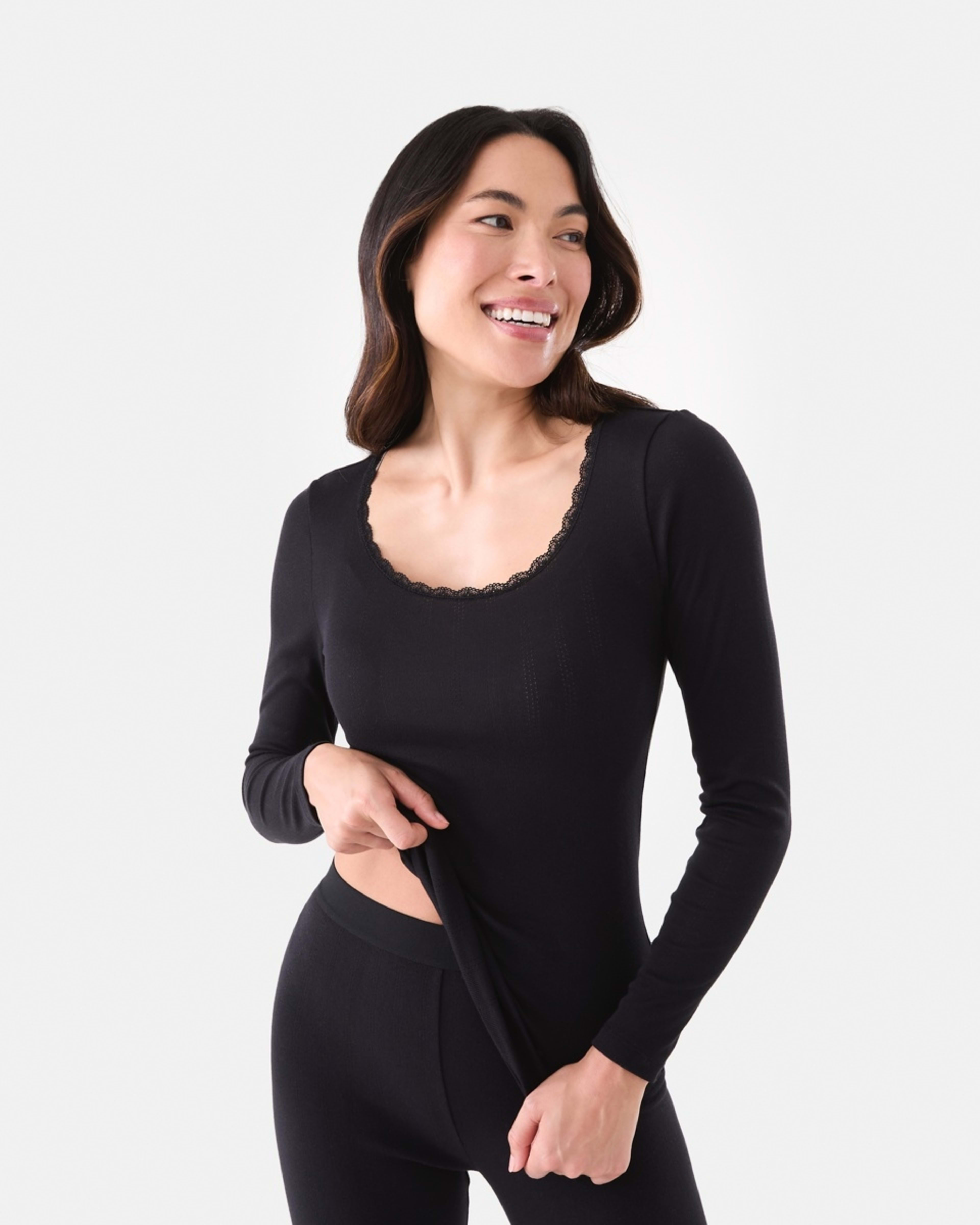 2 Pointelle Long Sleeve Top Black, 2 of 6