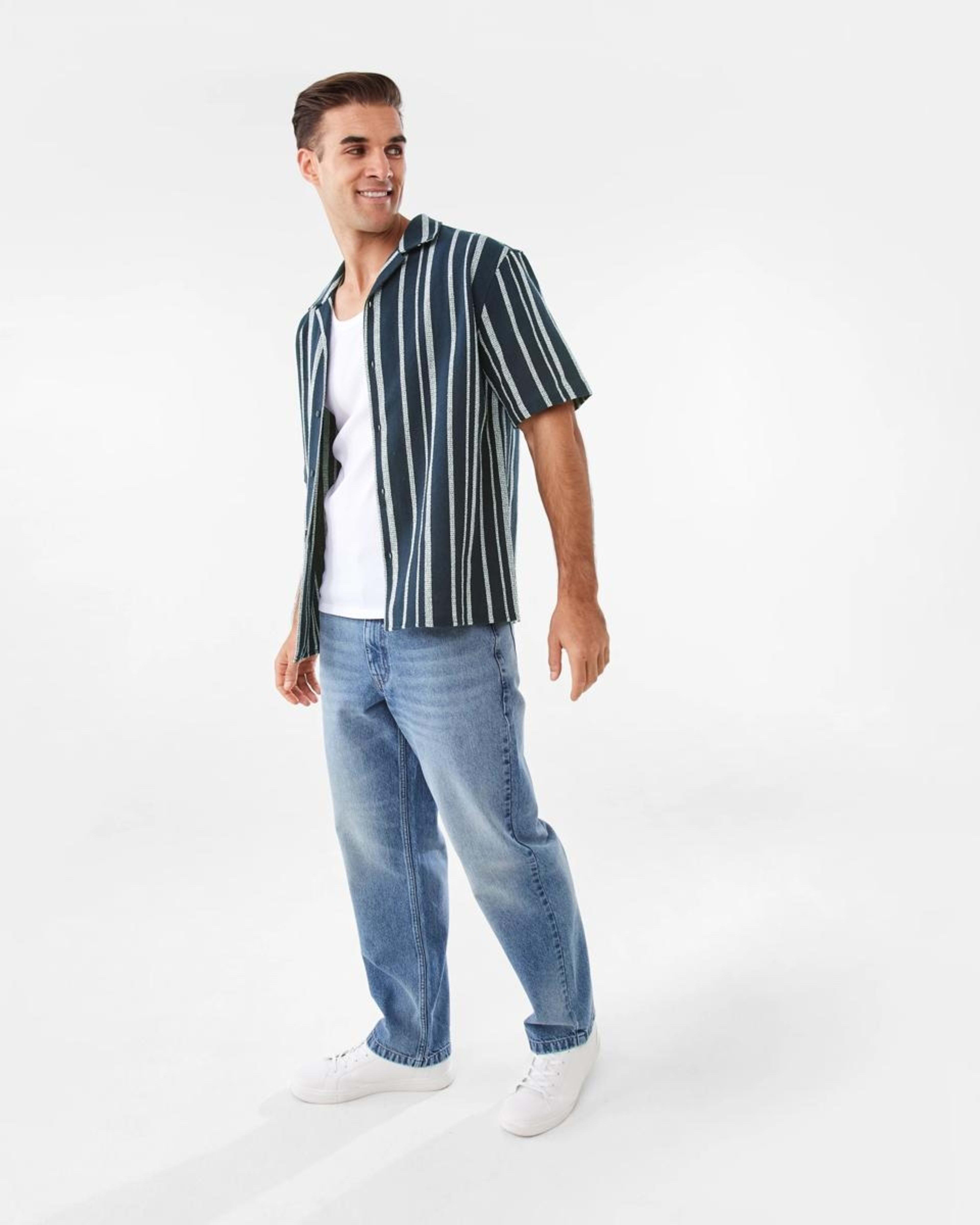 3 Short Sleeve Multi Textured Shirt VAM STRIPE SKY CAPTAIN, 3 of 9