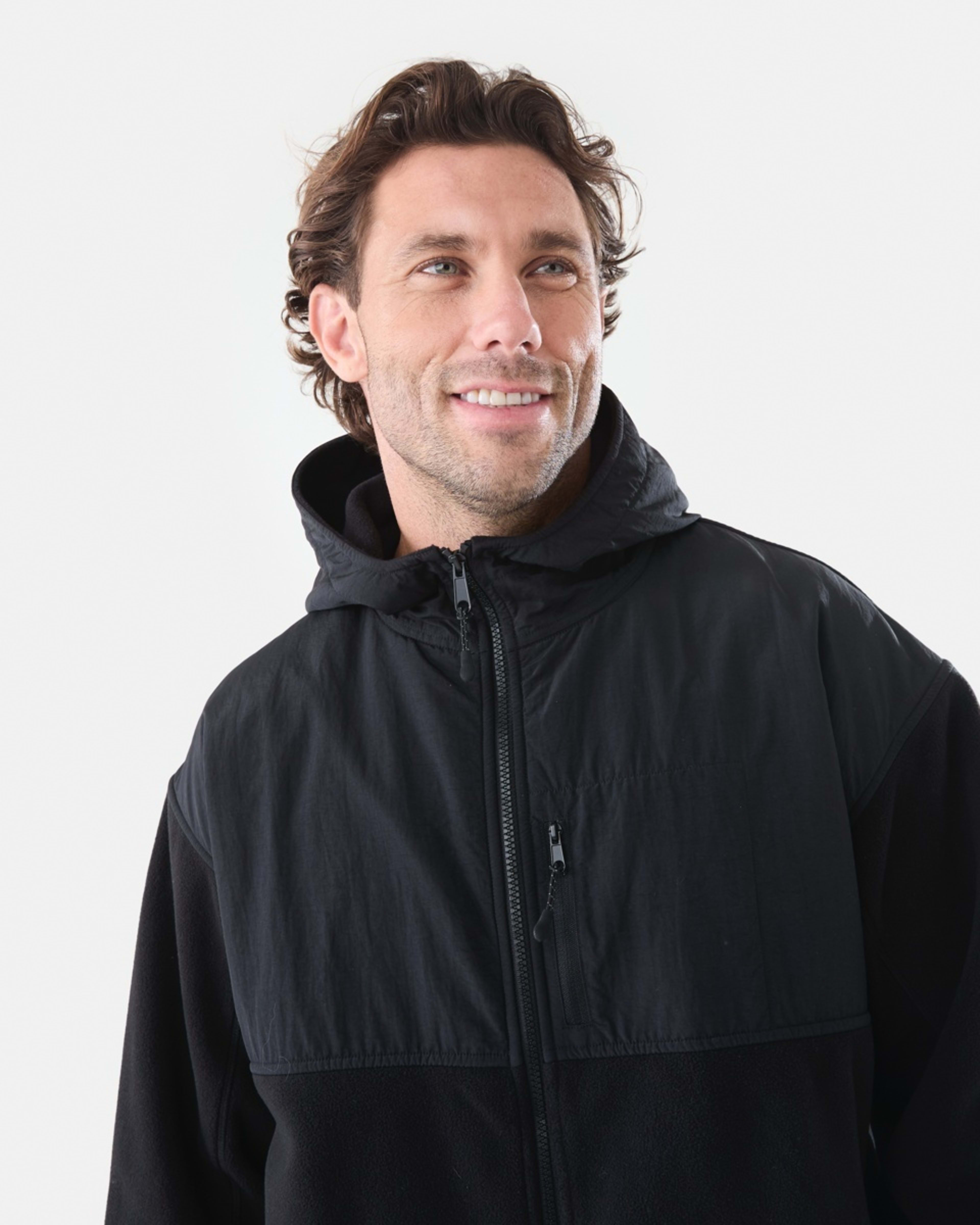 5 Active Mens Polar Fleece Full Zip Hoodie Black, 5 of 7