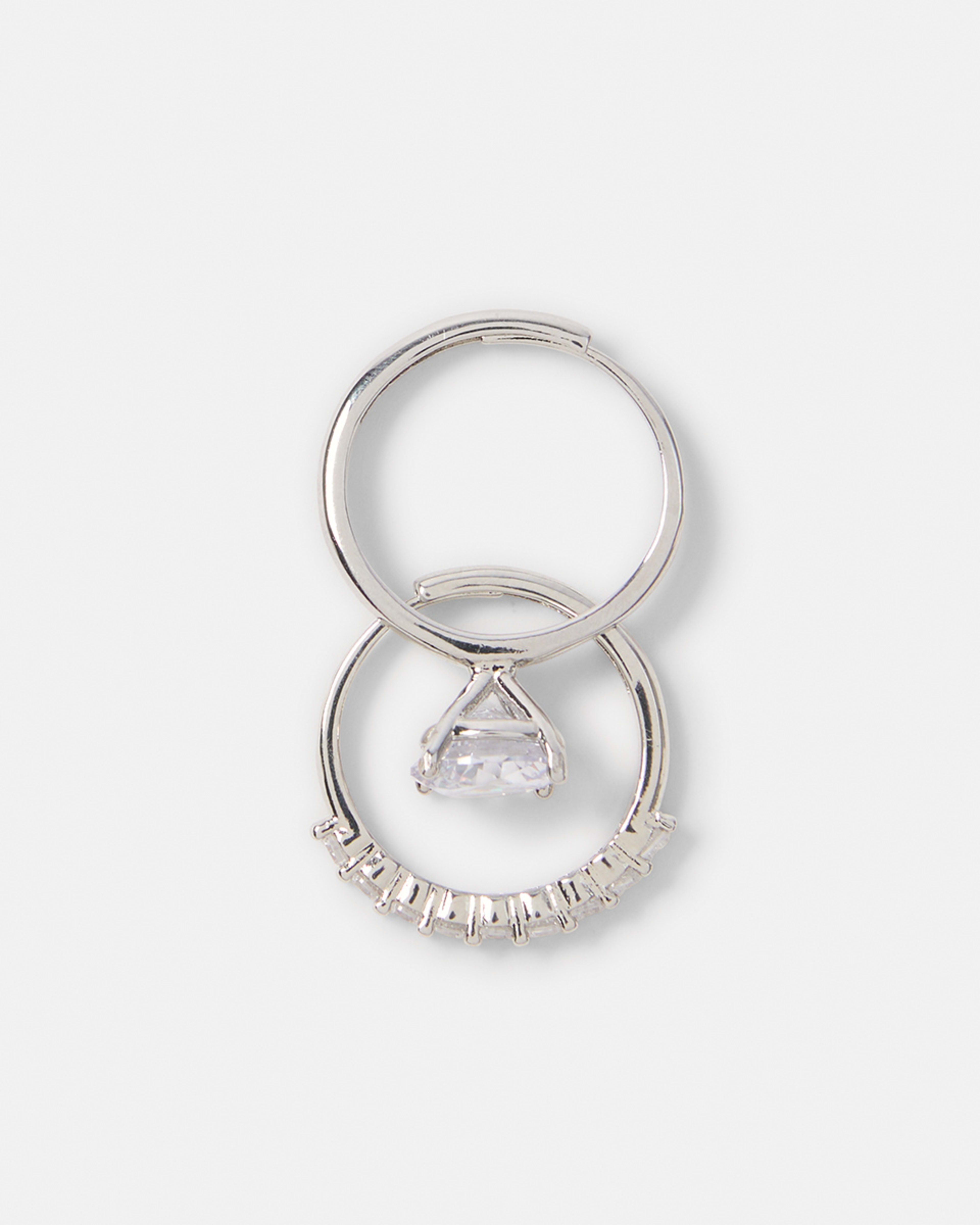 2 2 Pack Statement Round Rings - Silver Tone Silver, 2 of 5