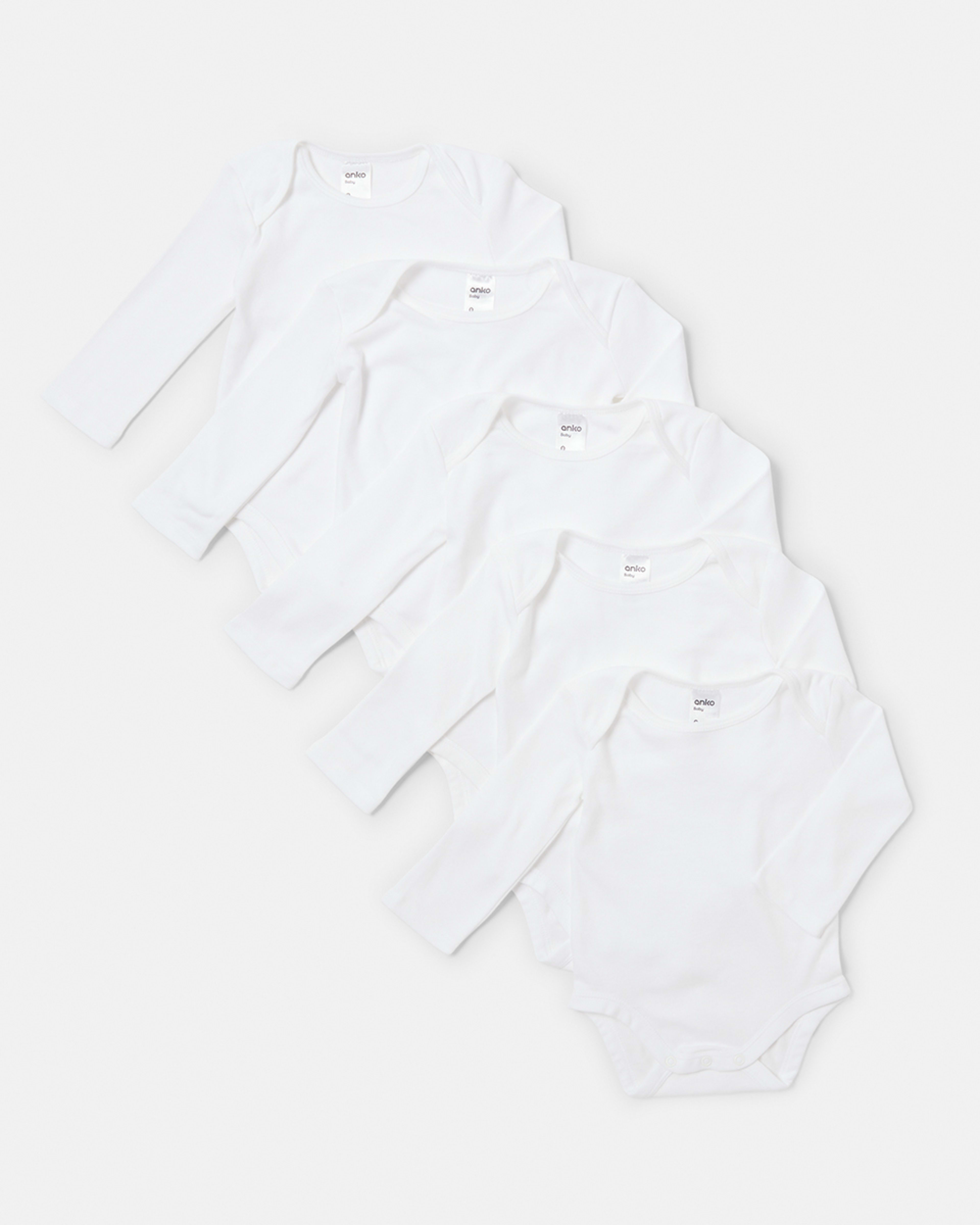 5 Pack Unisex Long Sleeve Organic Bodysuit - Kmart