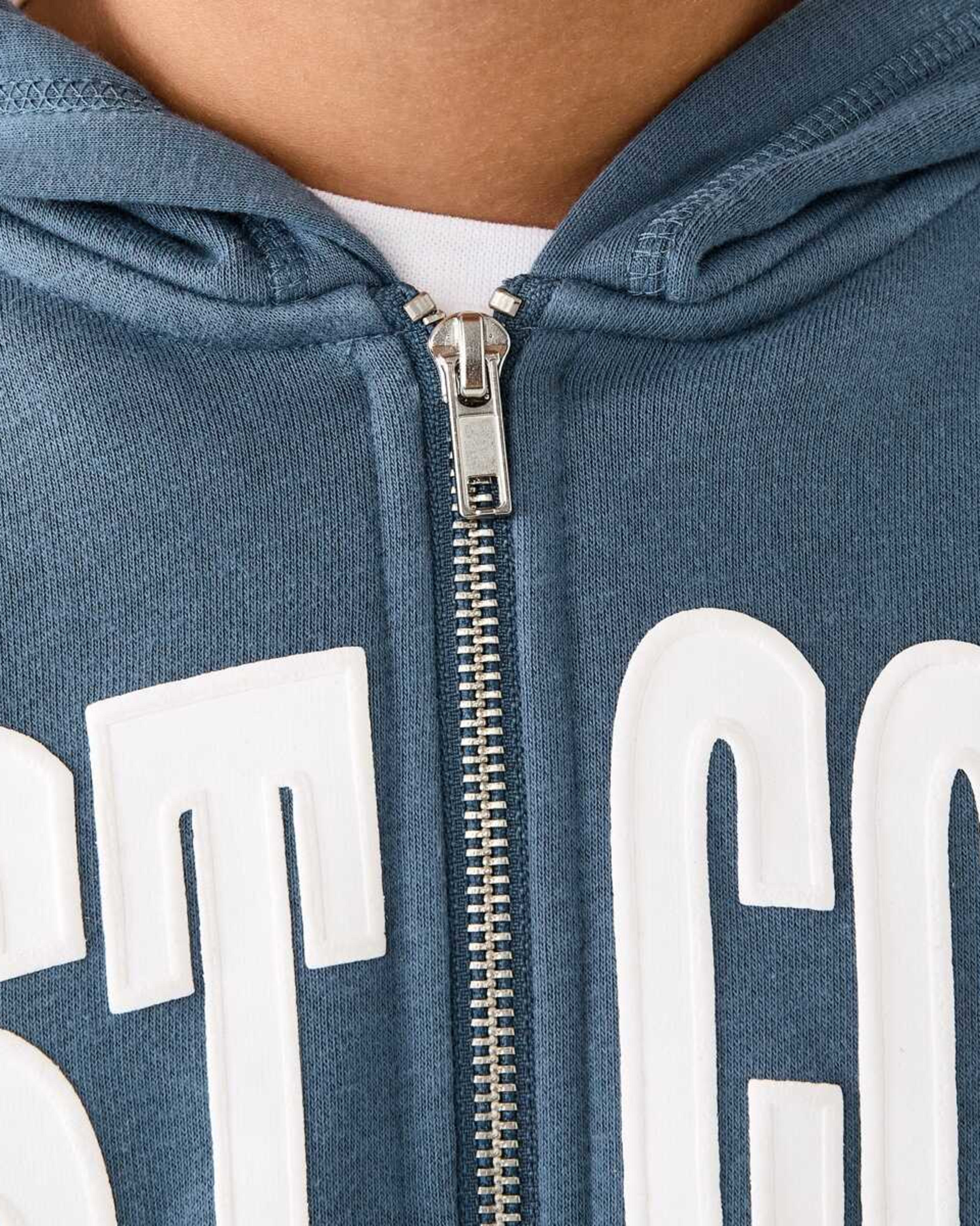 4 Cropped Print Zip Through Hoodie East Coast Washed Denim Blue, 4 of 9
