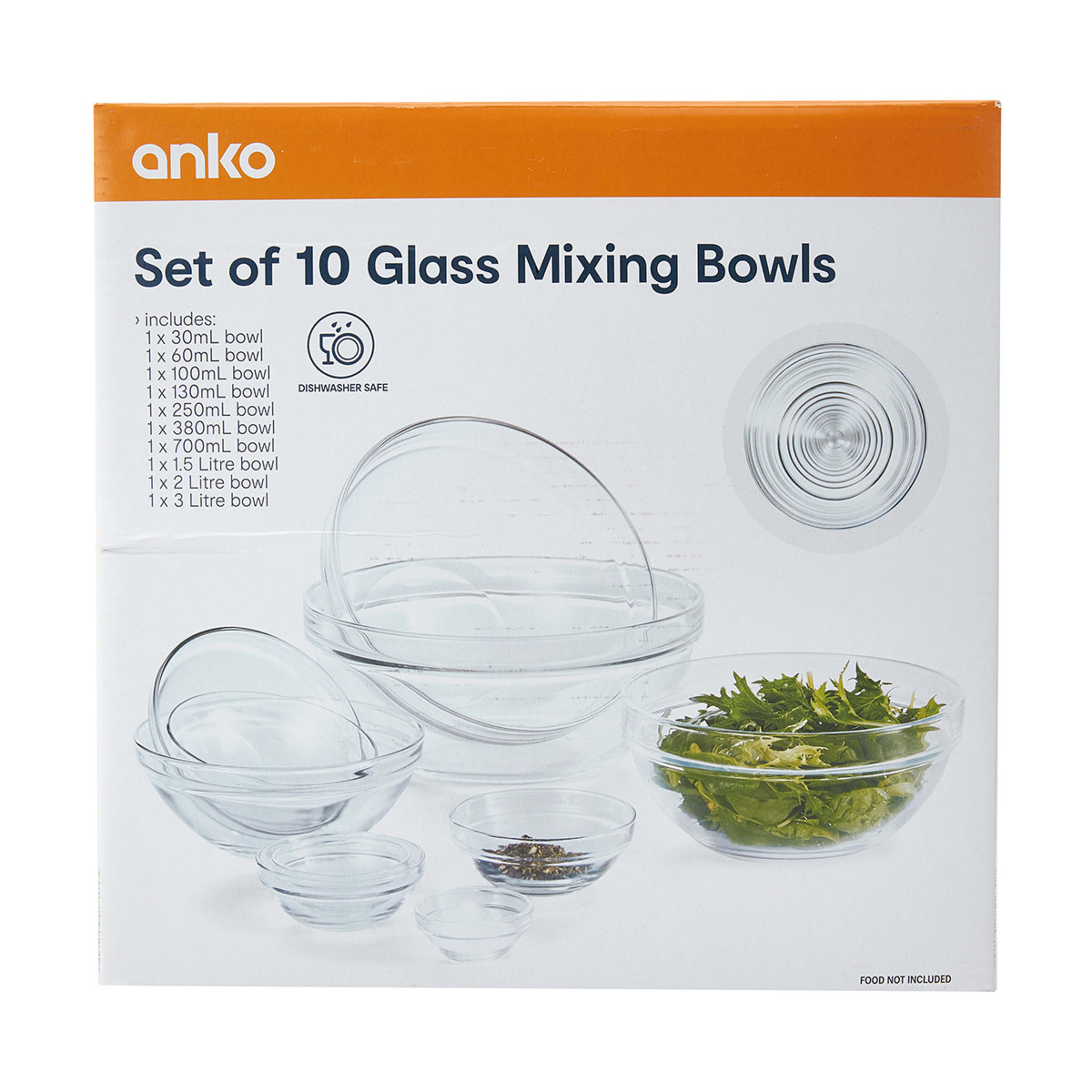 Set of 10 Glass Mixing Bowls Kmart NZ