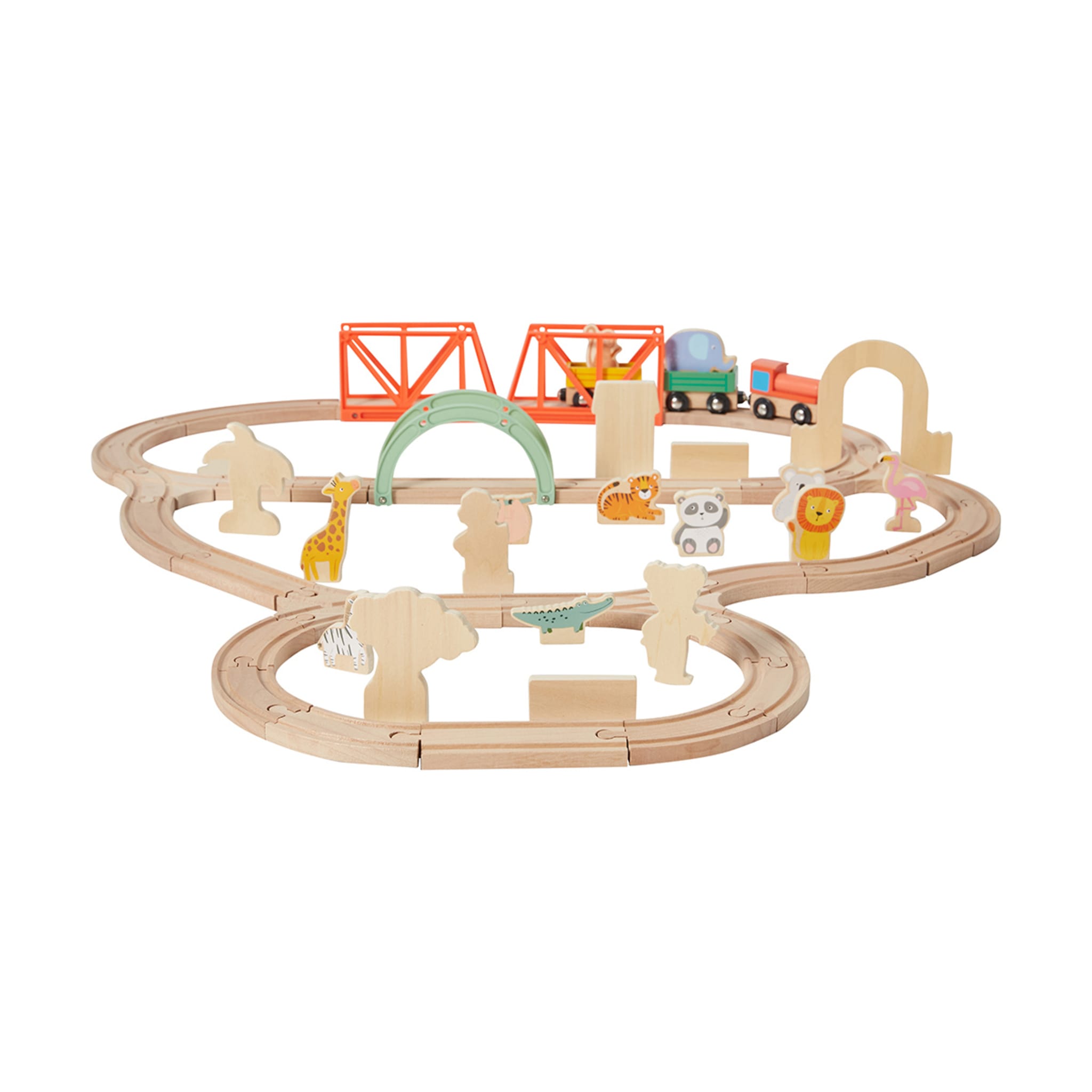 55 Piece Wooden Train Zoo Playset - Kmart