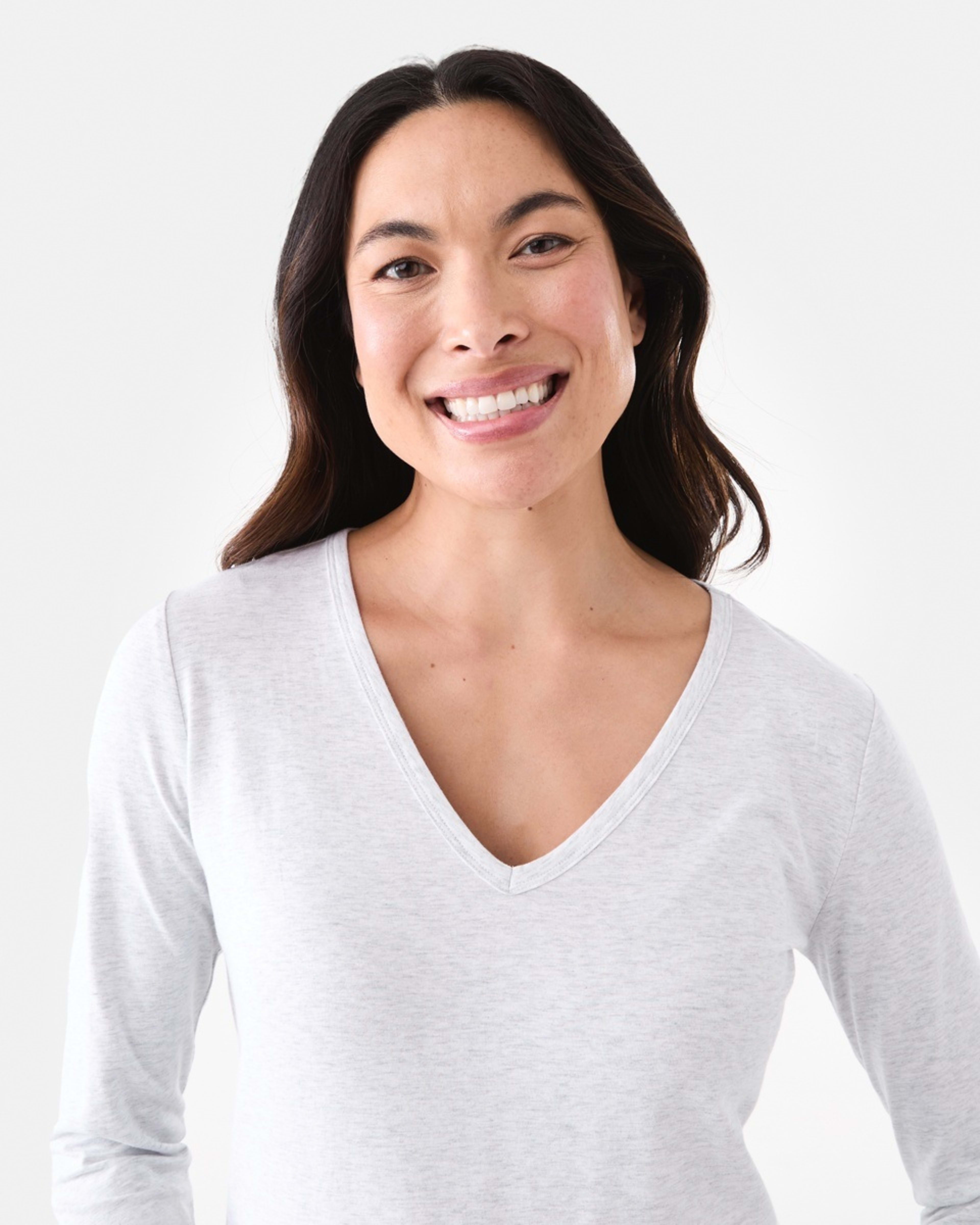 4 Long Sleeve Stretch V-Neck T-shirt Wht Marle, 4 of 5