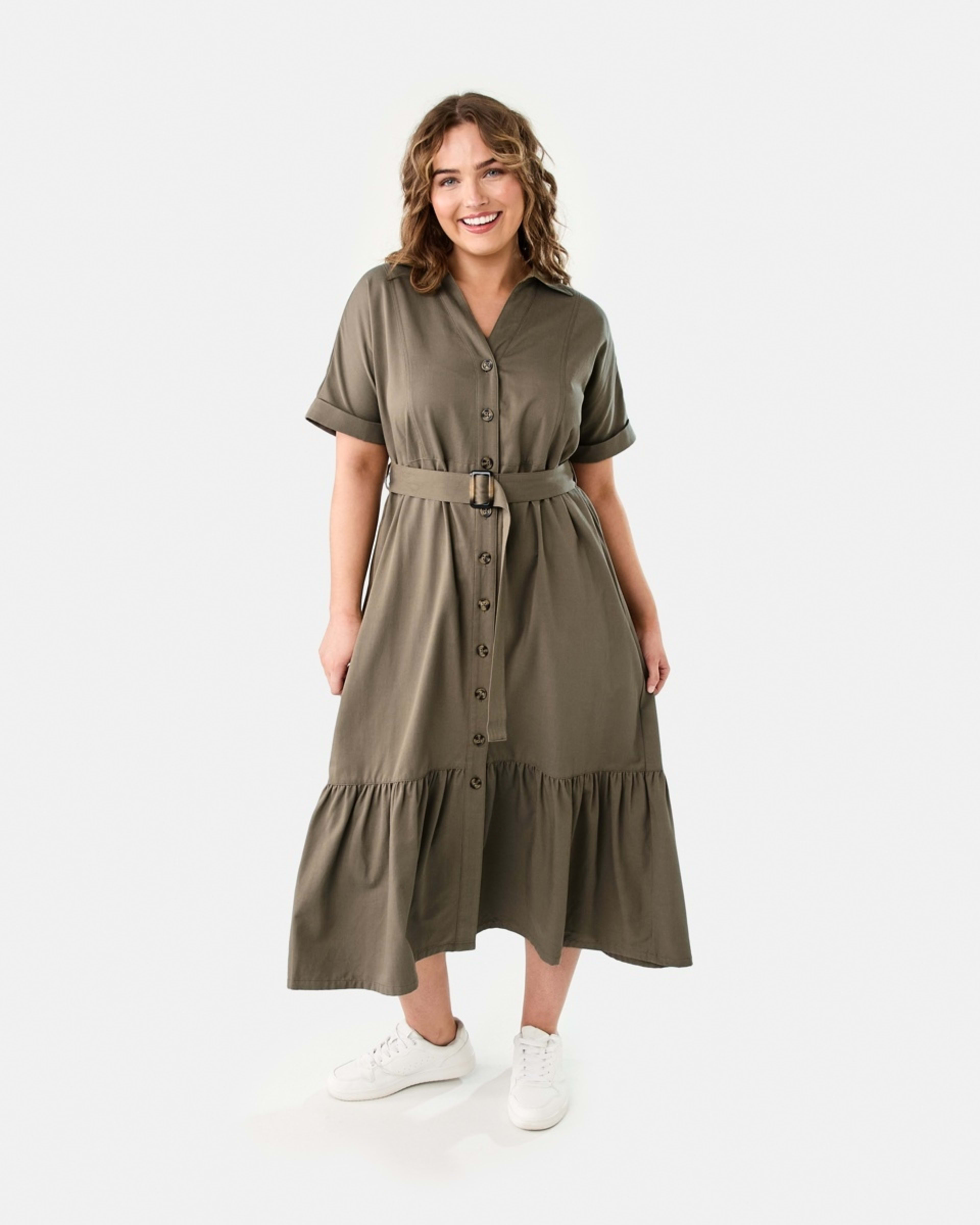 1 Short Sleeve Button Through Midi Dress PAVEMENT GREY