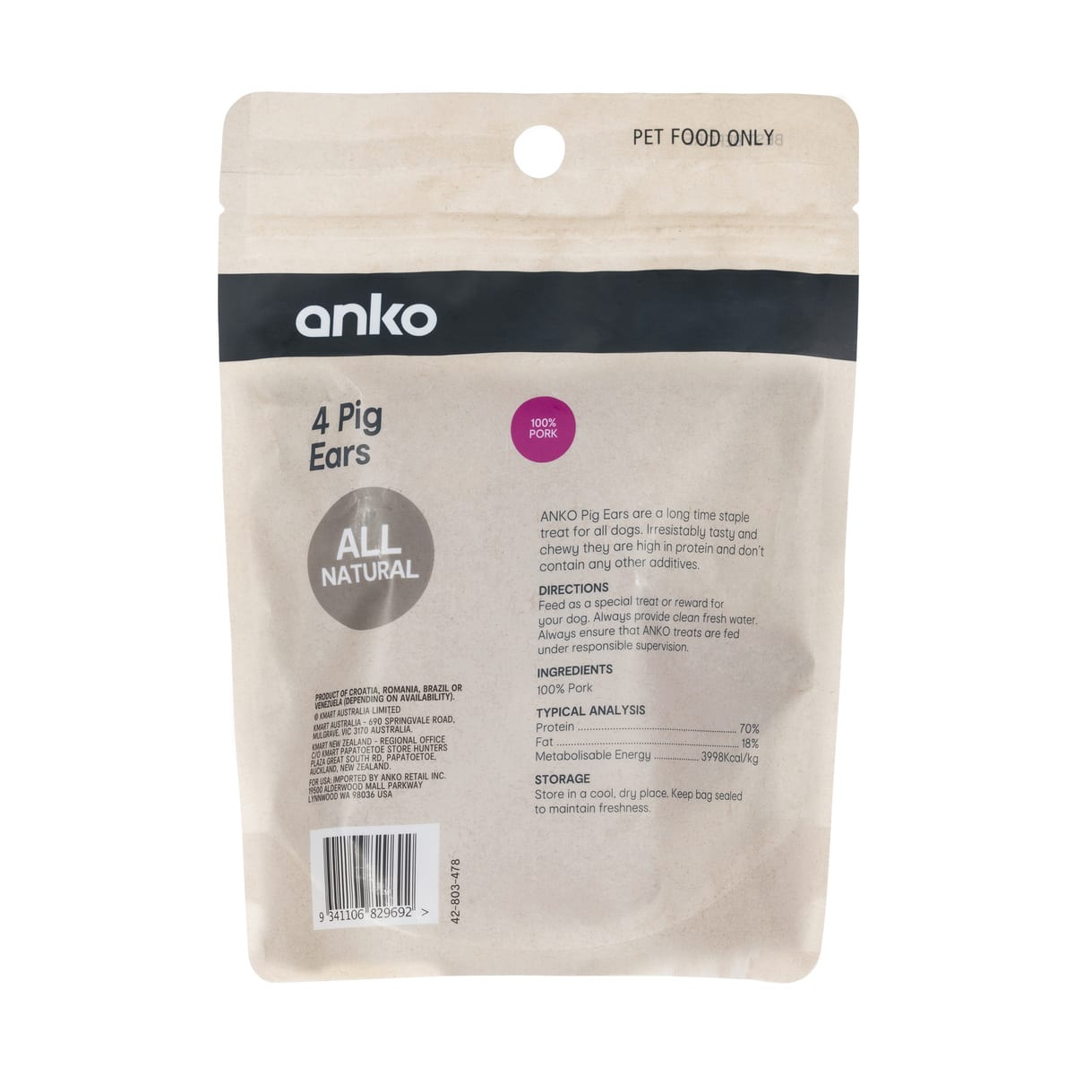 Pet Treat Pig Ears 4 Pack Kmart