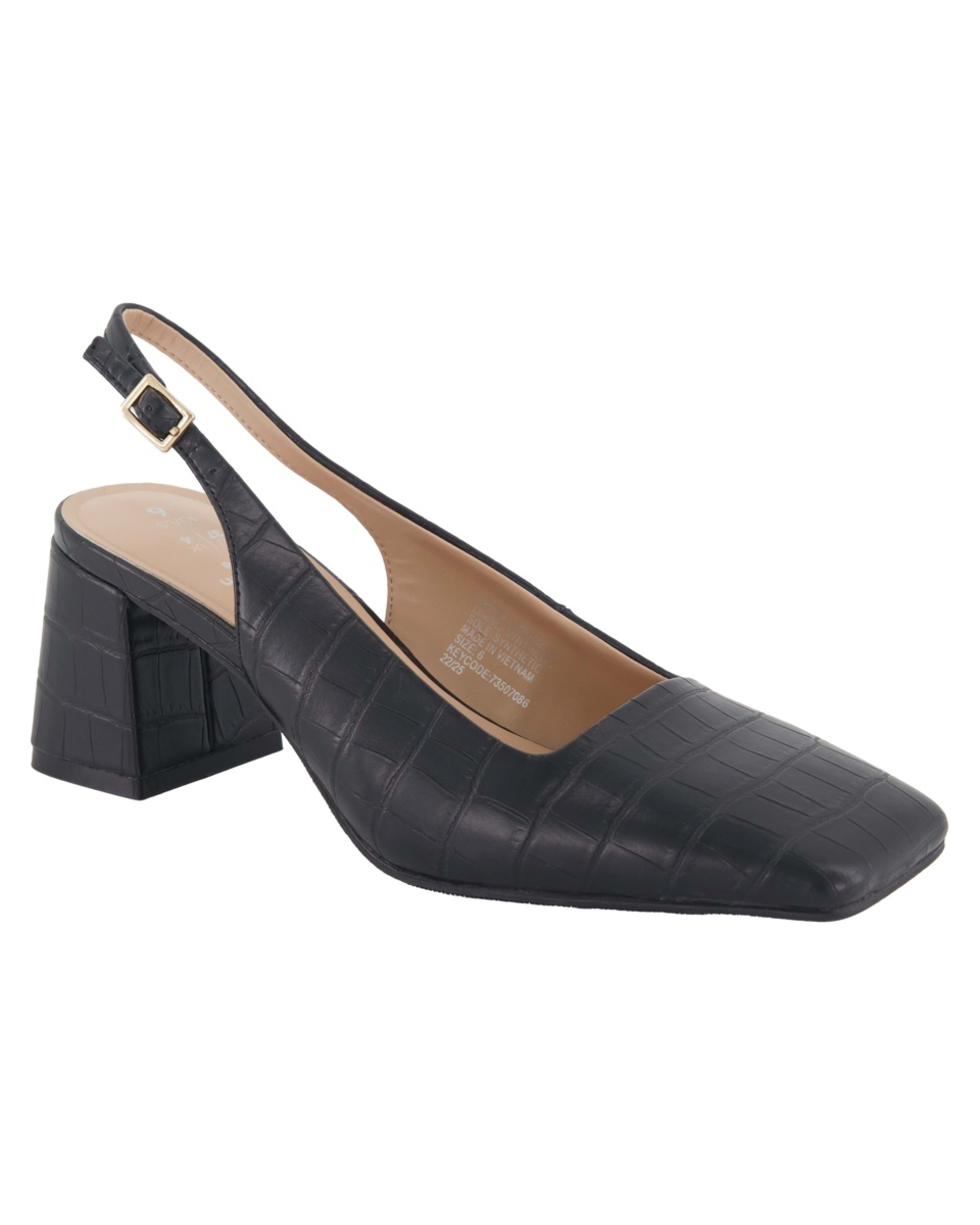 2 Slingback Square Toe Heels CROC BLACK, 2 of 5