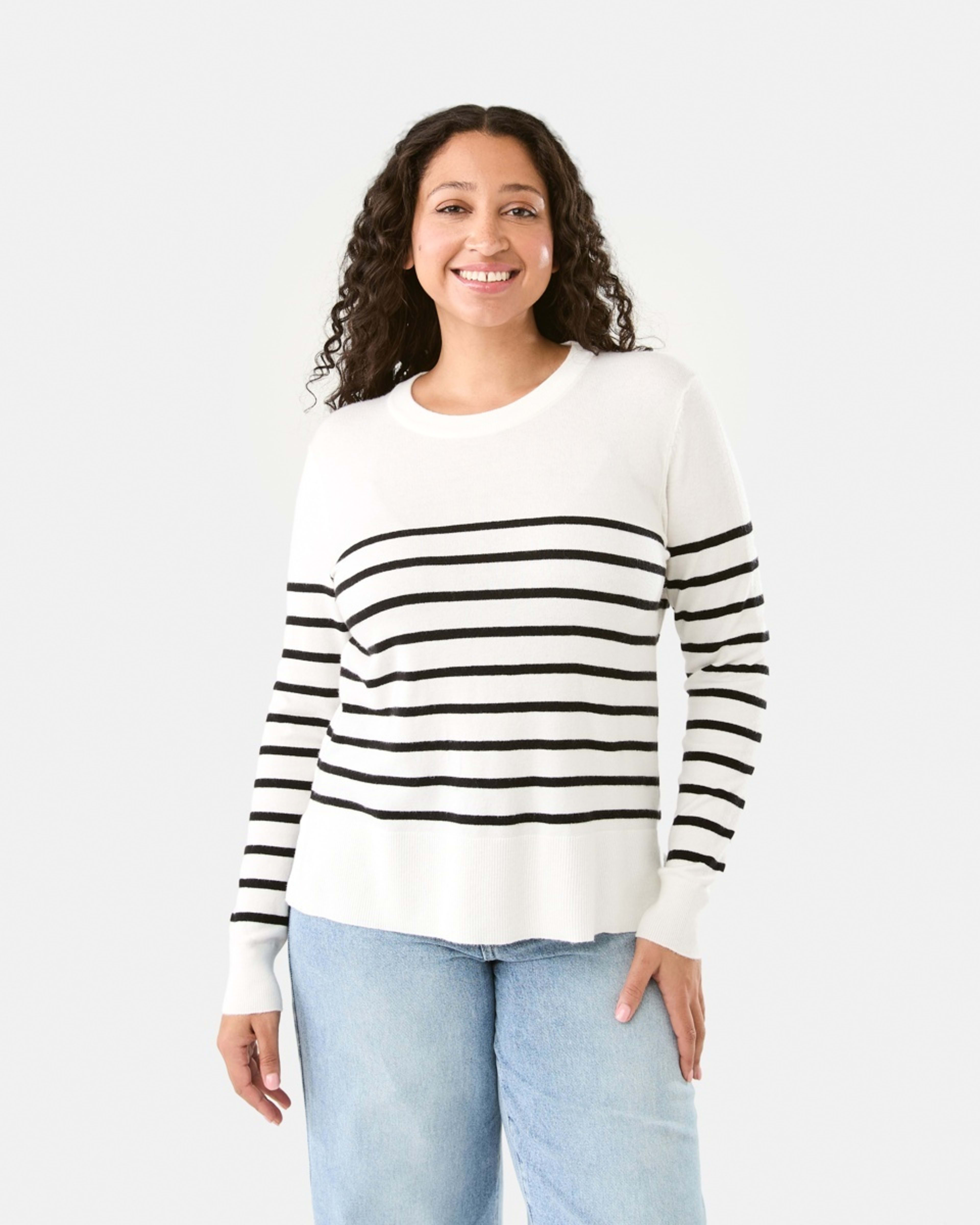 1 Crew Neck Lightweight Jumper Blk Strp
