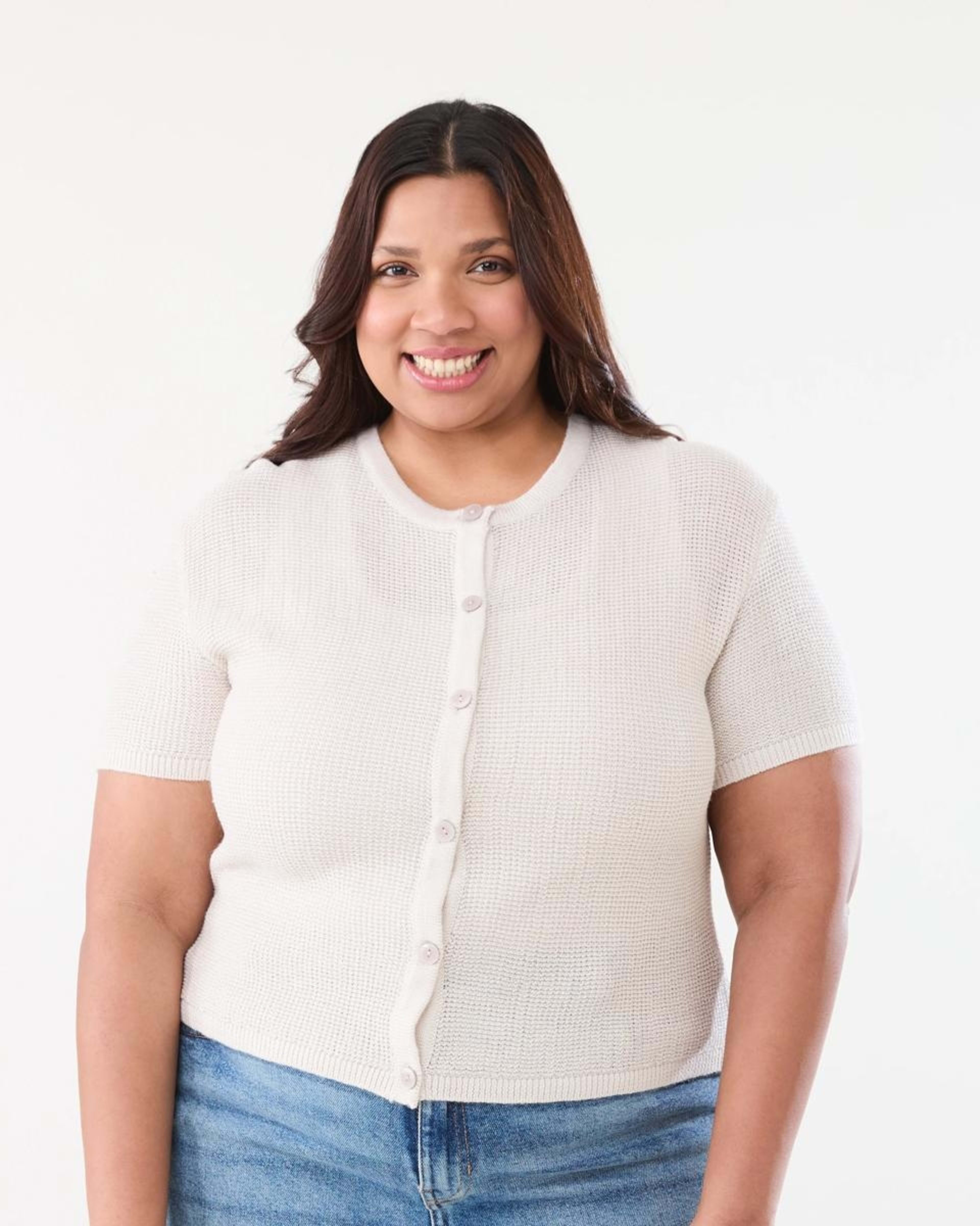1 Curve Short Sleeve Lurex Cardigan NATURAL BEIGE