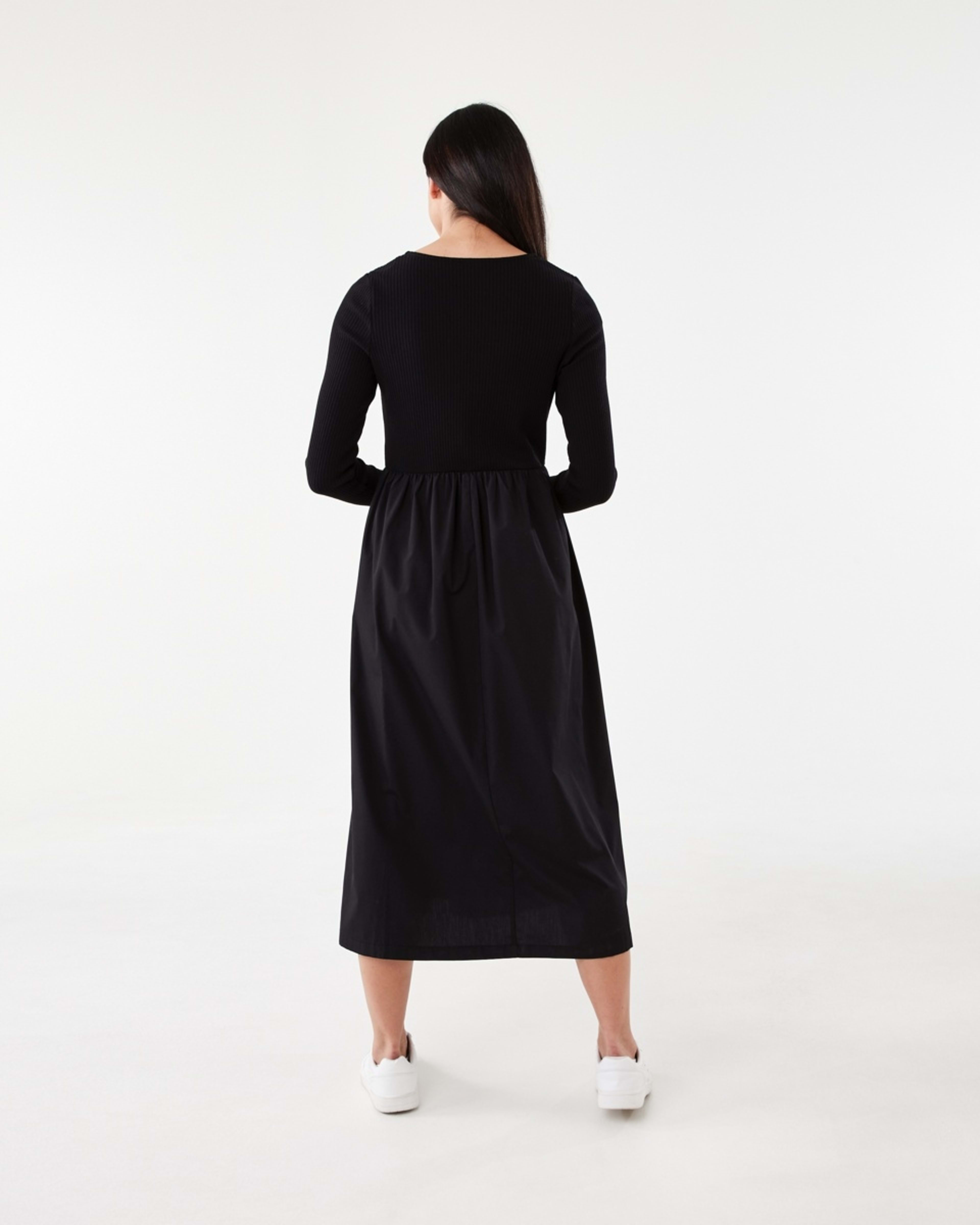 3 Long Sleeve Knit Woven Midi Dress Black, 3 of 7