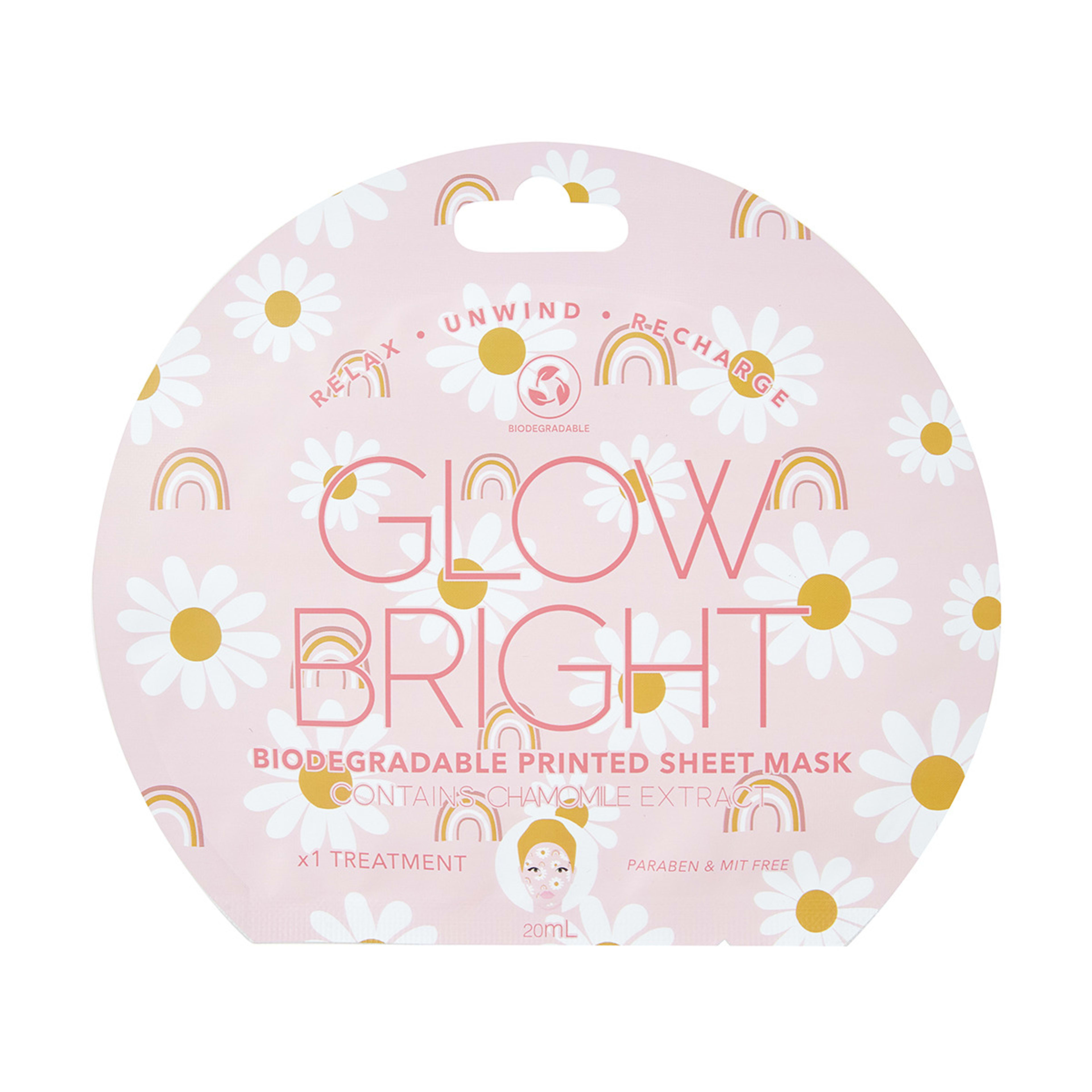 Glow Bright Biodegradable Printed Sheet Mask 20ml Chamomile Extract