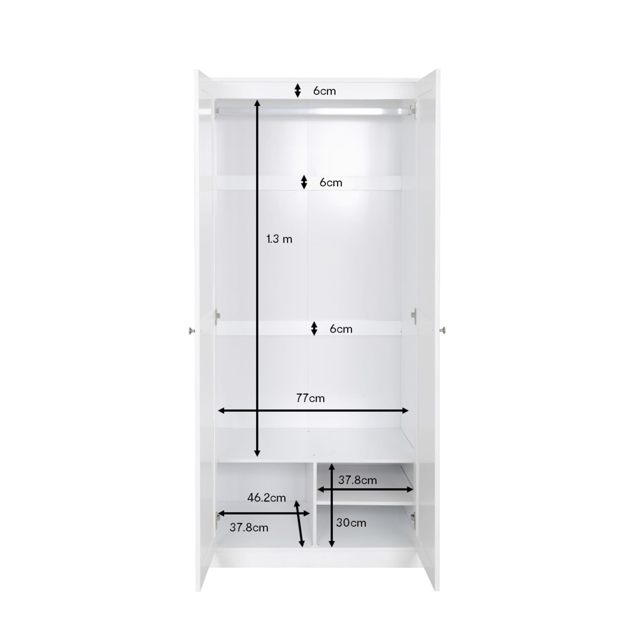 Hamptons Wardrobe 2 Door Hanging Rail with Storage Shelf Kmart