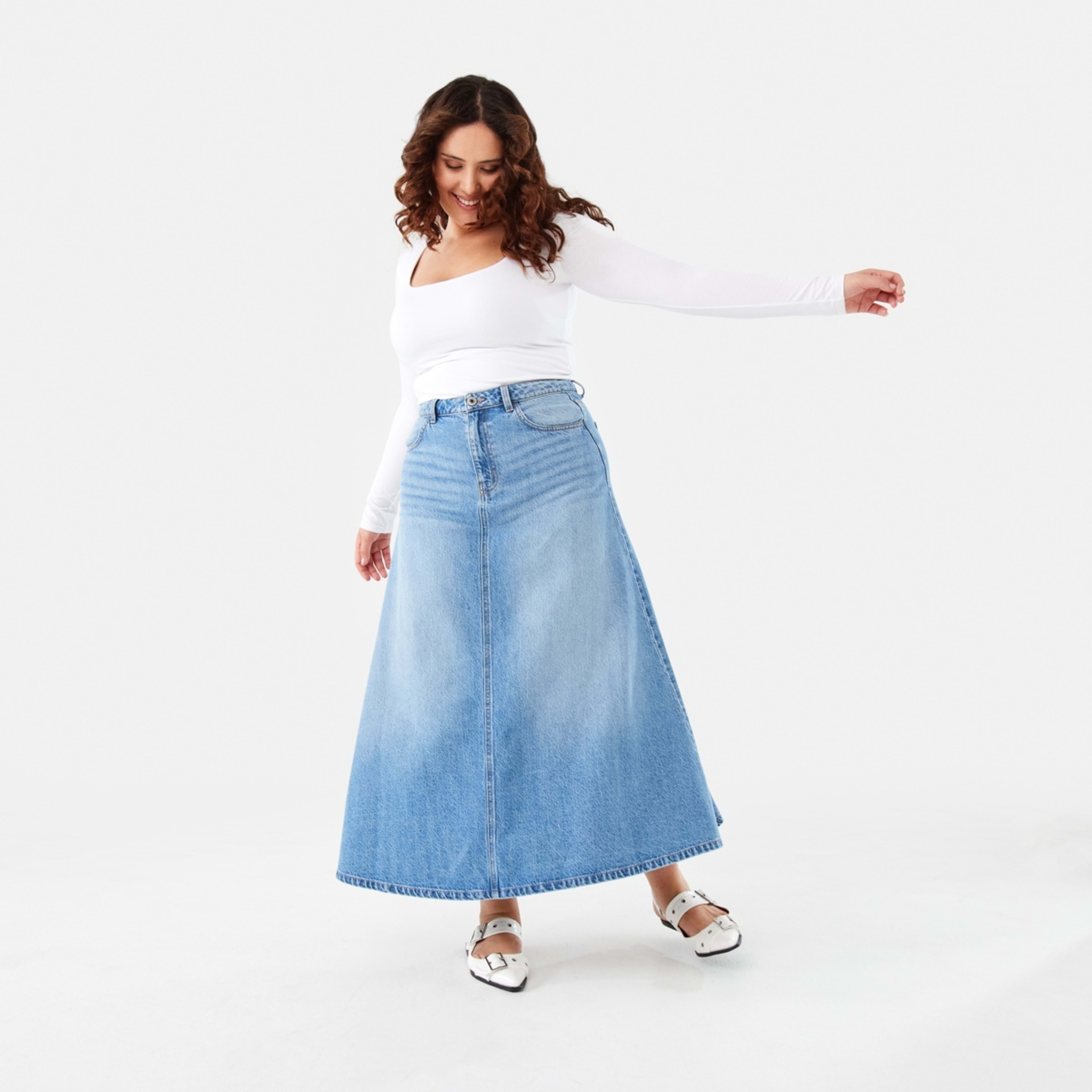 2 Denim A-Line Maxi Skirt Mid Wash, 2 of 9