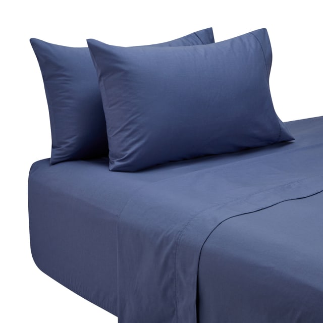 180 Thread Count Sheet Set Double Bed, Mid Blue Kmart