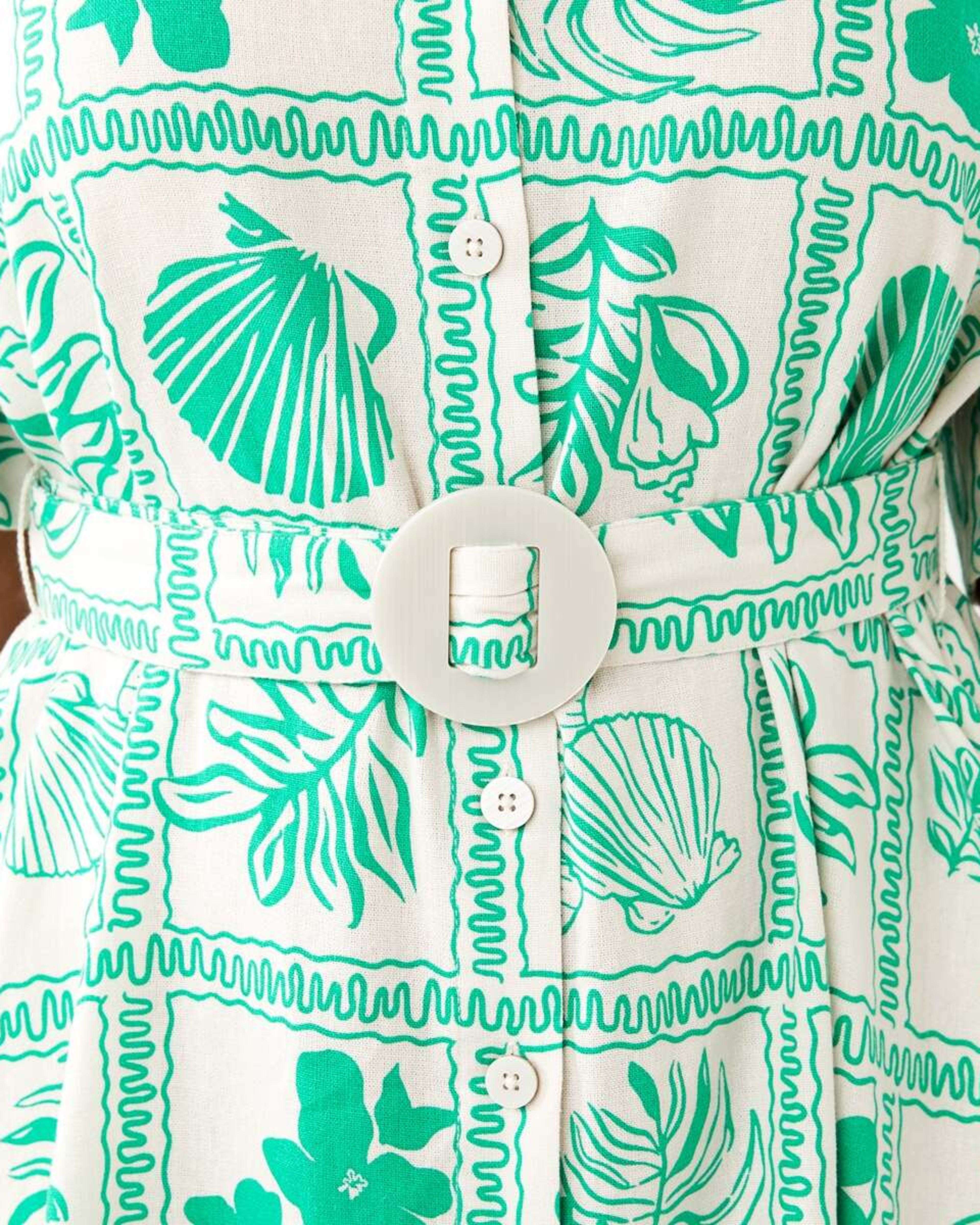 6 Short Sleeve Belted Mini Shirt Dress SHELL GEO SIMPLY GREEN, 6 of 11