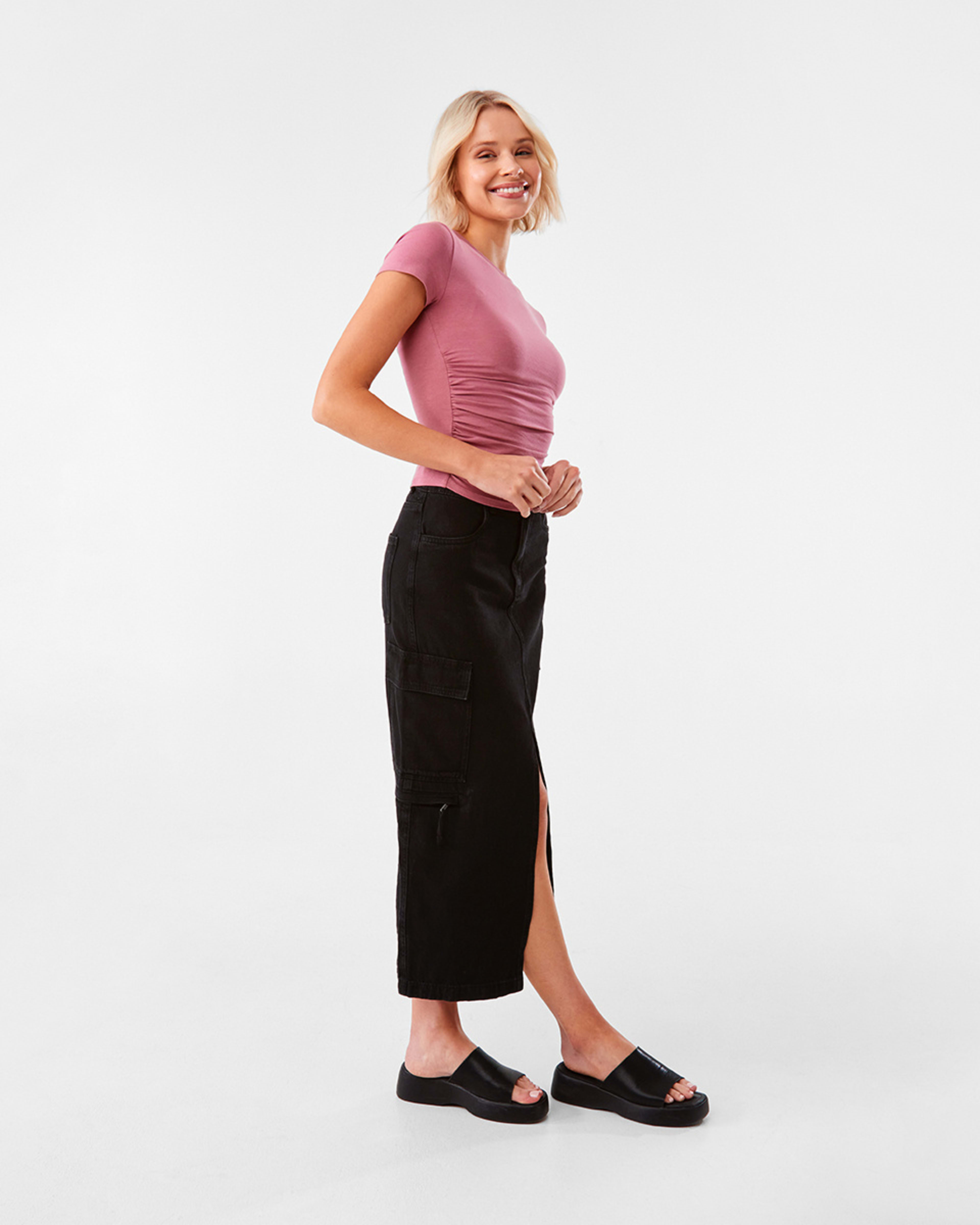 3 Short Sleeve Ruched Side Top Muted Rose, 3 of 7