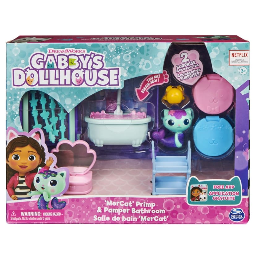 DreamWorks Gabby's Dollhouse MerCat Primp and Pamper Bathroom Set Kmart