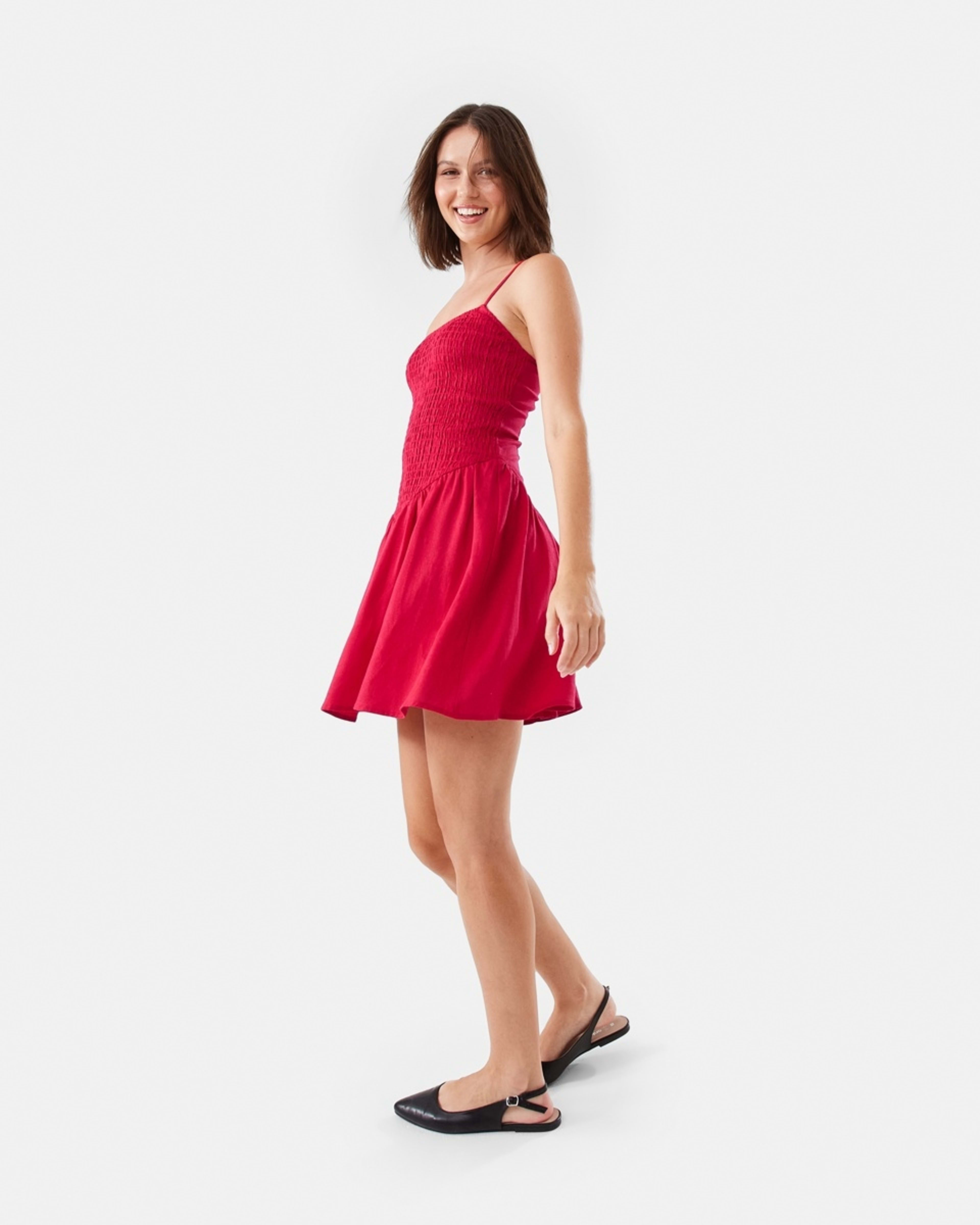 3 Sleeveless Shirred Bodice Mini Dress STRAWBERRY, 3 of 8