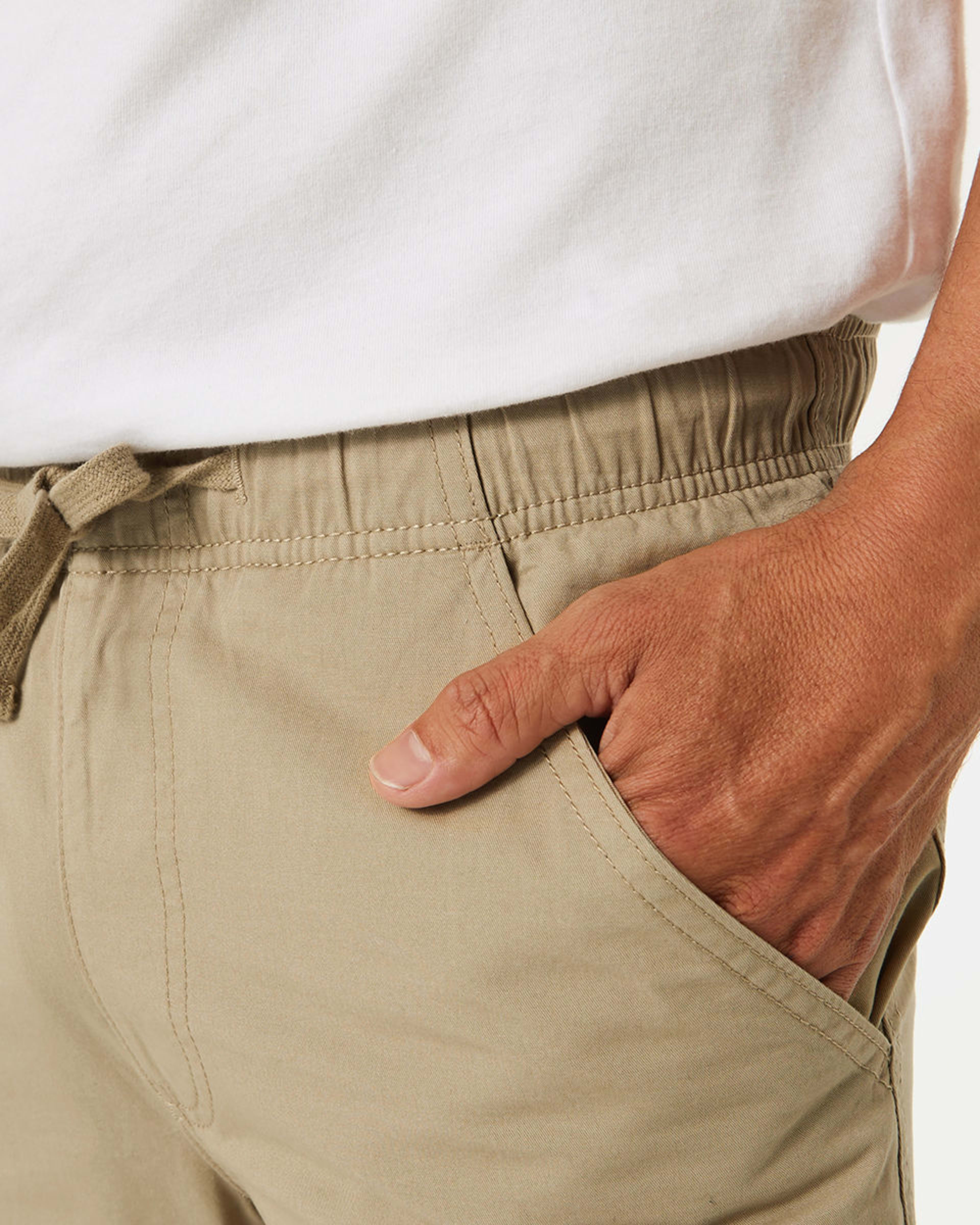 4 Elastic Waist Cargo Pants Khaki Beig, 4 of 5