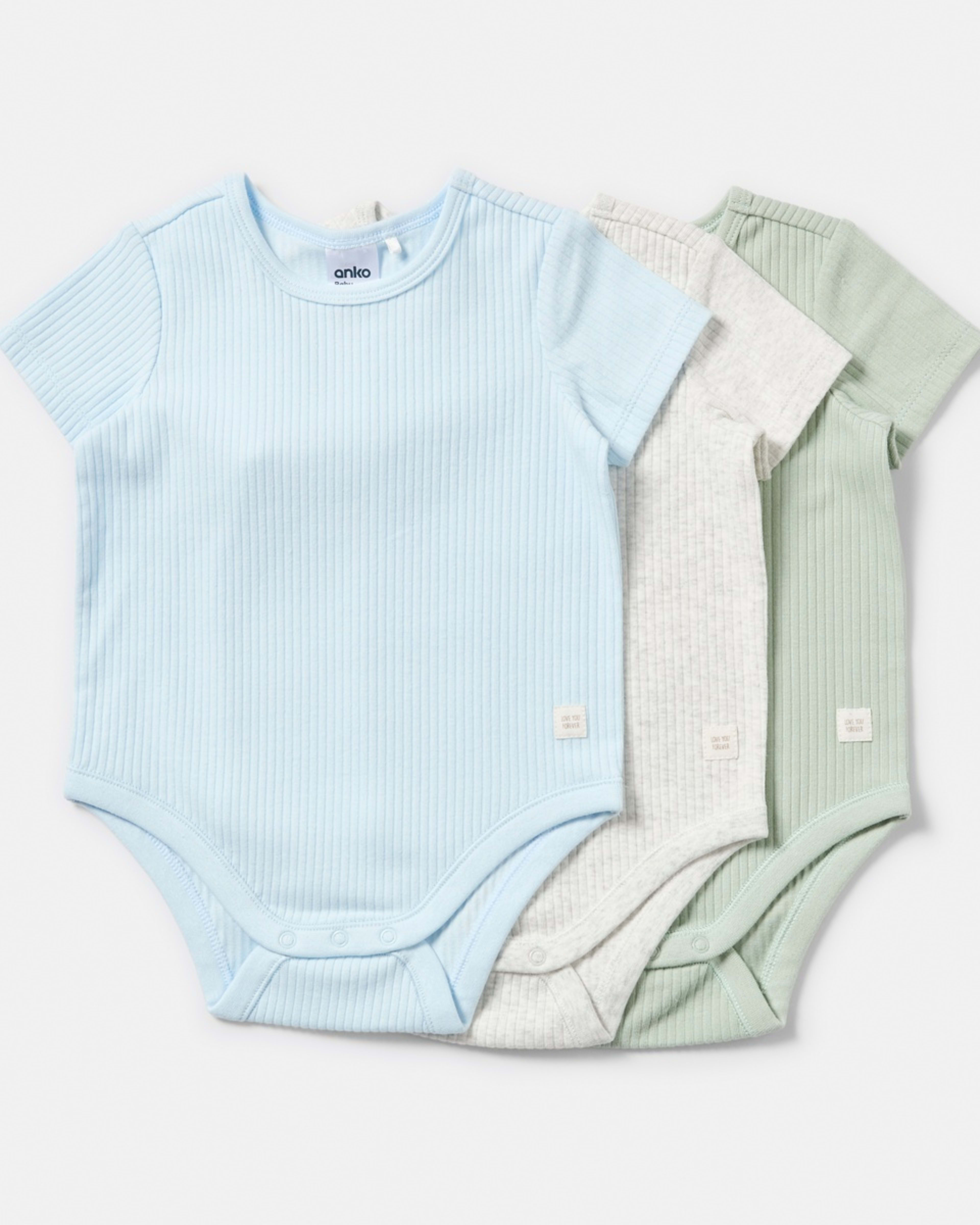 1 3 Pack Short Sleeve Rib Bodysuits ICE BLUE 3PK, 1 of 8
