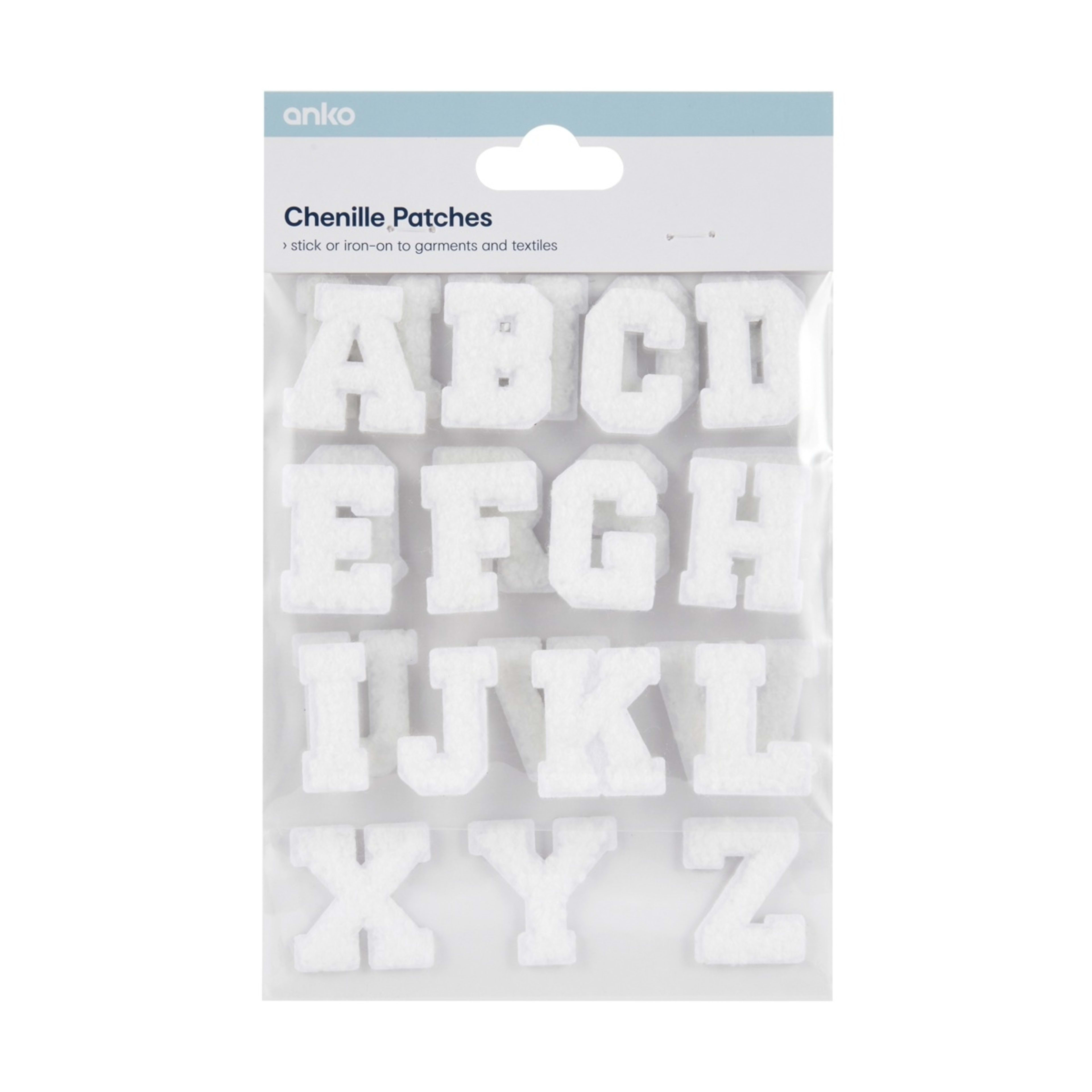 1 26 Piece Chenille Patches - Alphabet White