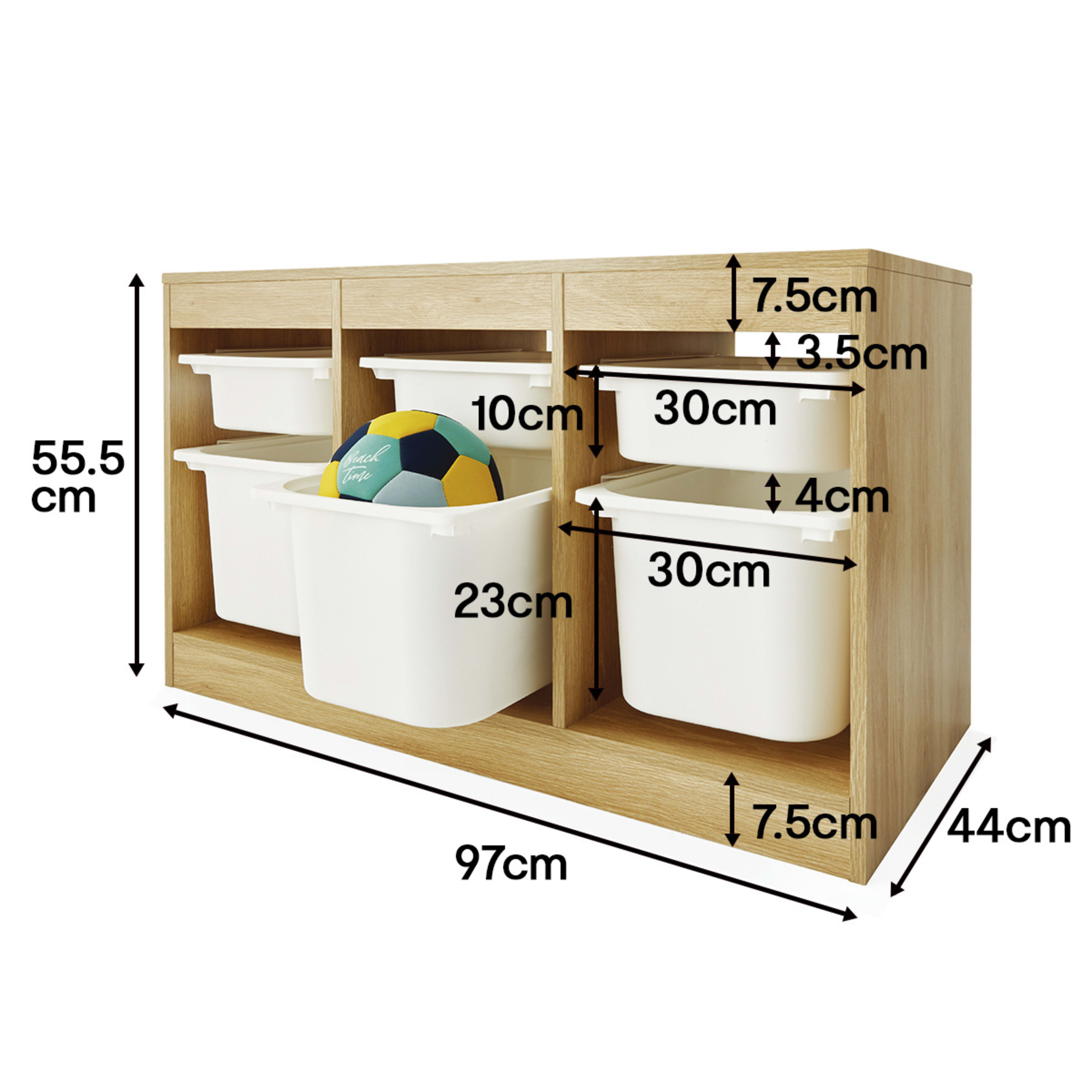 3 Kids Storage Unit with 6 Tubs - Oak Look, 3 of 3