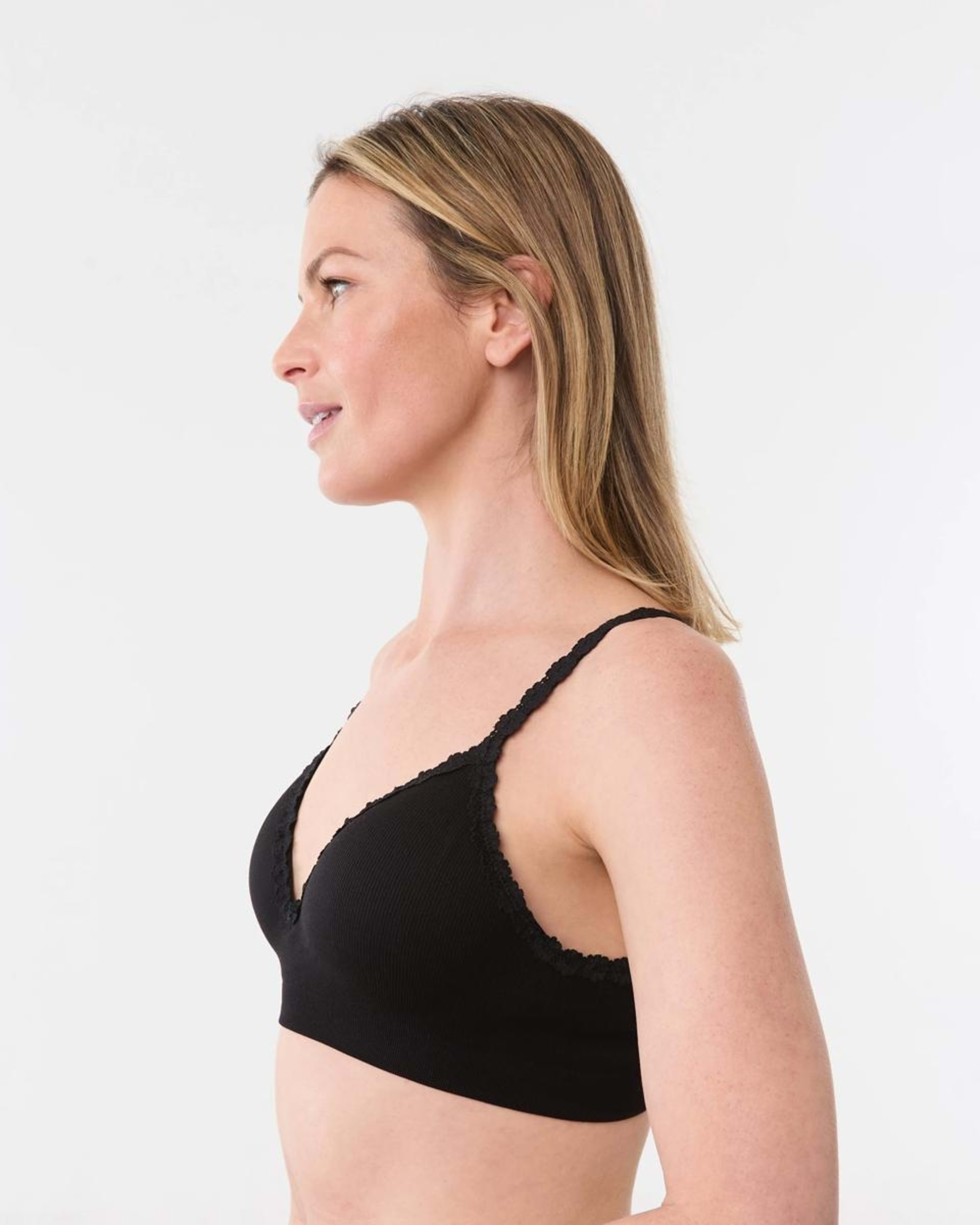 2 Wirefree Seamfree Lace Trim Push Up Bra BLACK, 2 of 5