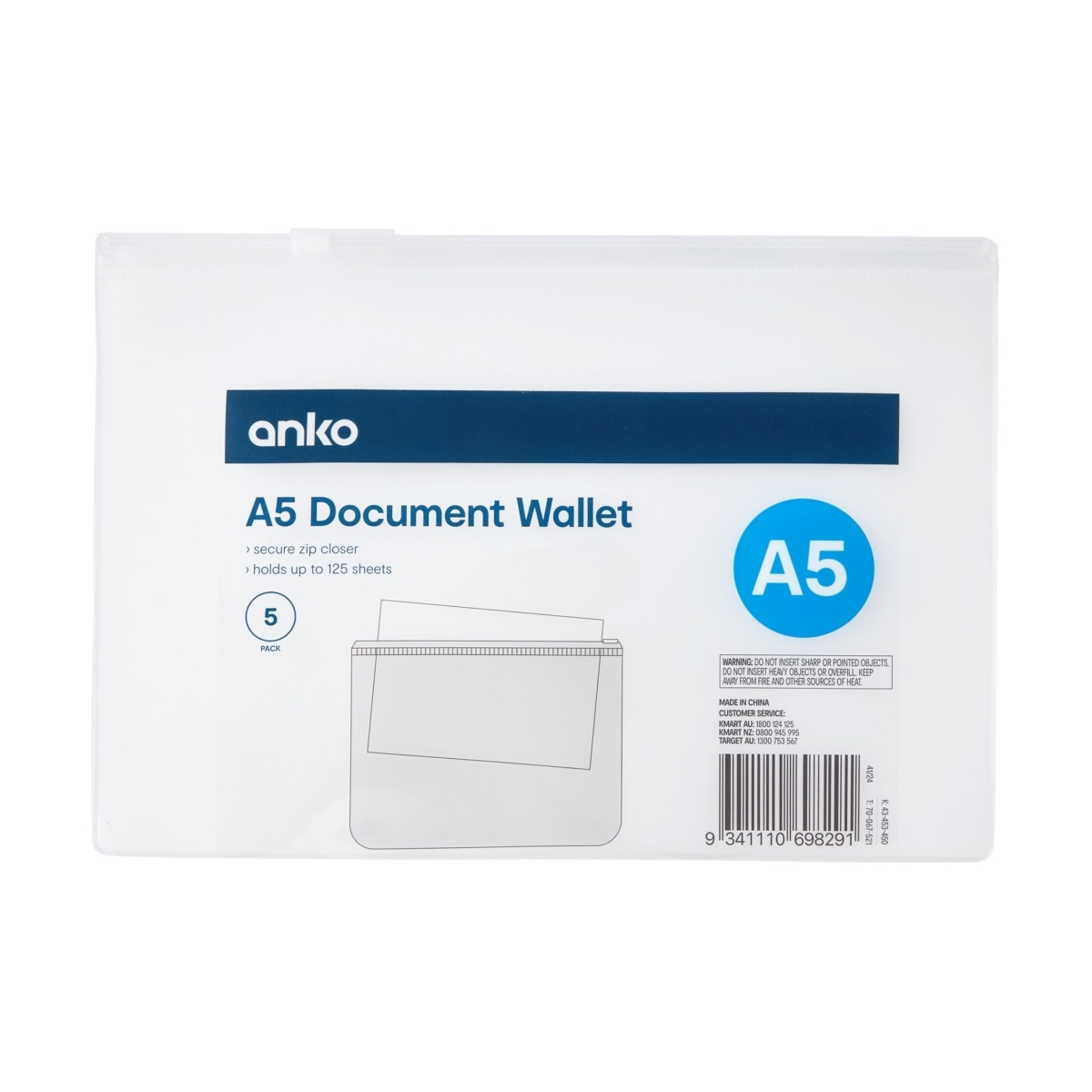 5 Pack A5 Document Wallets - Kmart