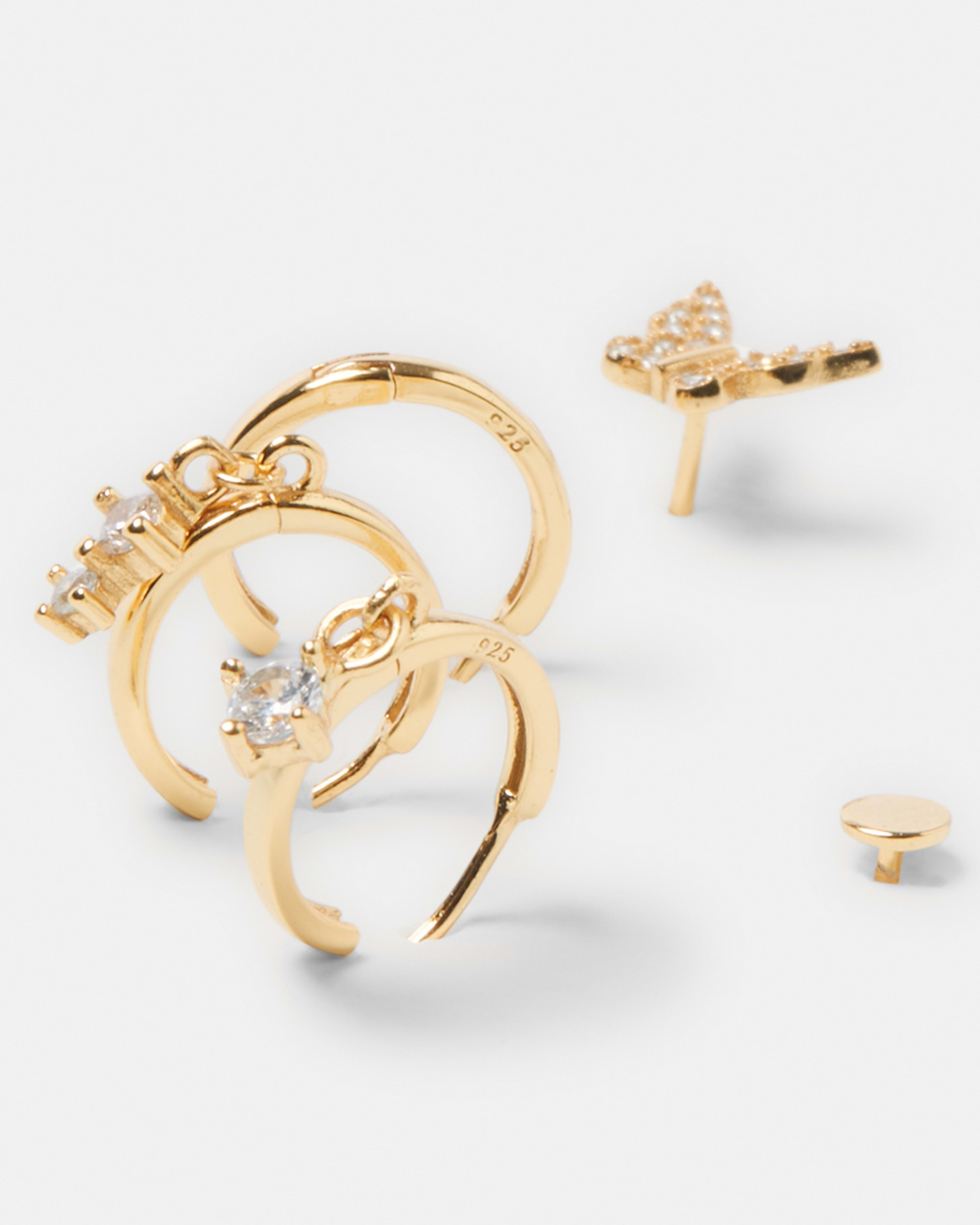 5 Pack Gold Plated Sterling Silver Butterfly Stack Earrings Kmart