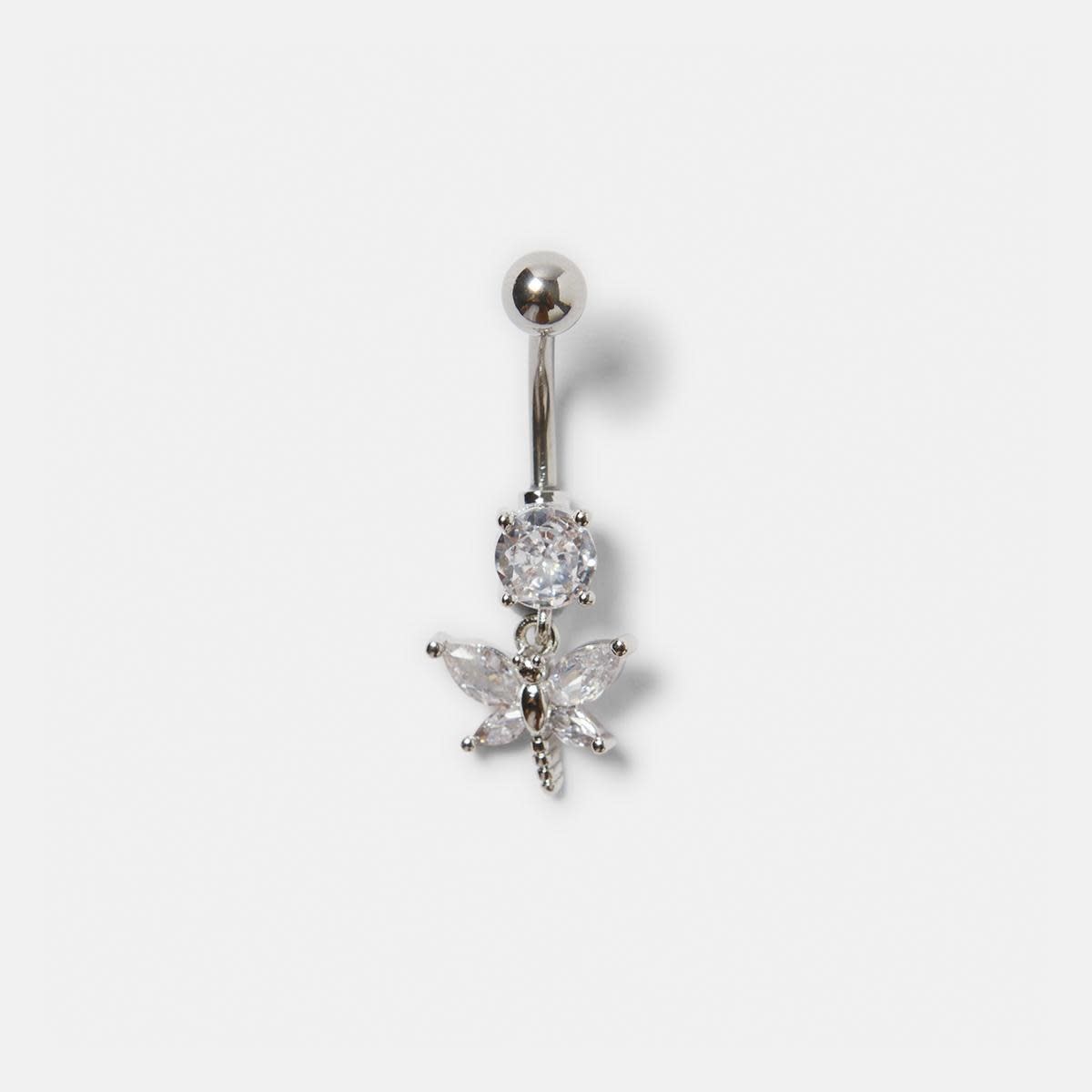 Surgical Steel Butterfly Belly Ring Silver Tone