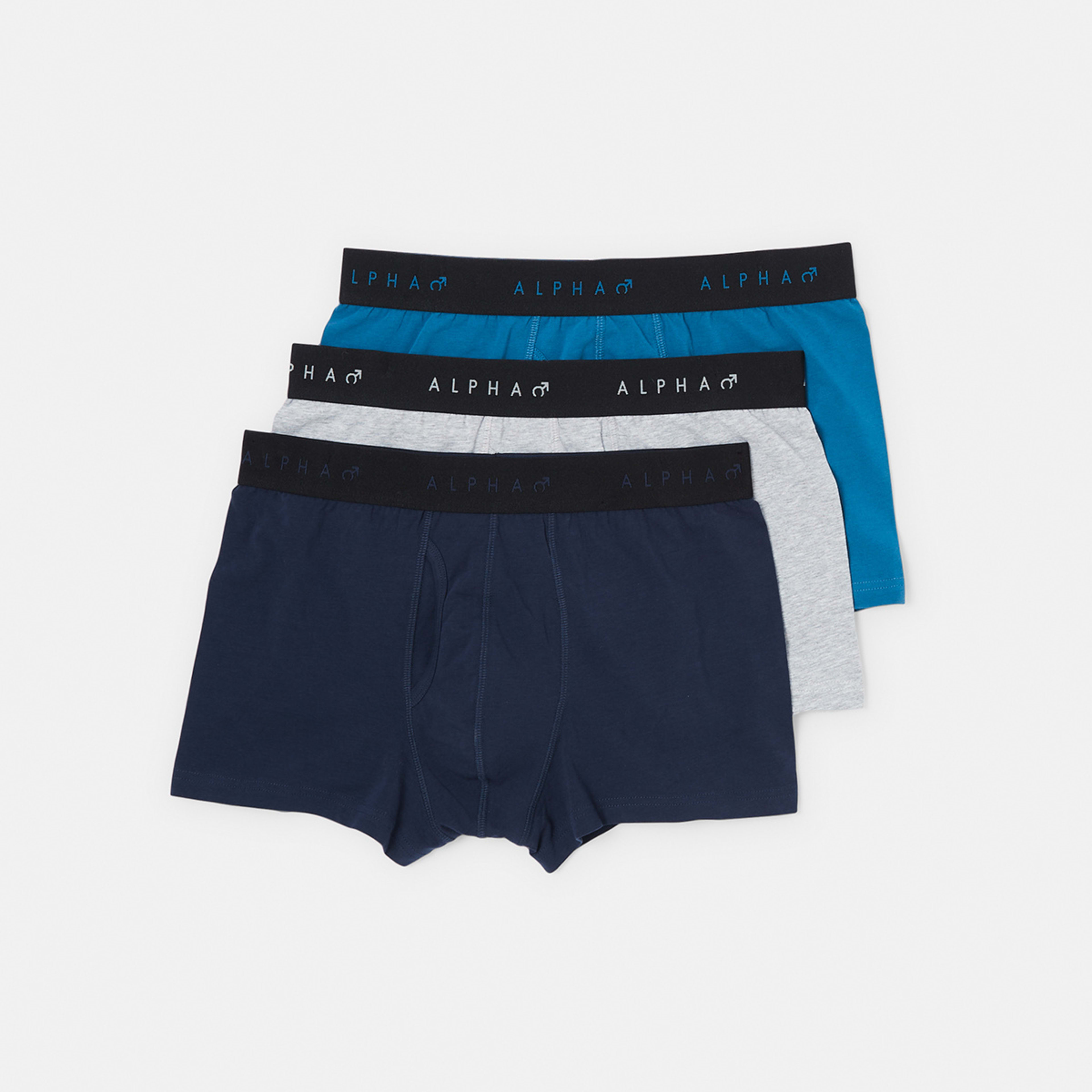 1 3 Pack Fly Front Plain Trunks Darker Blue, 1 of 8