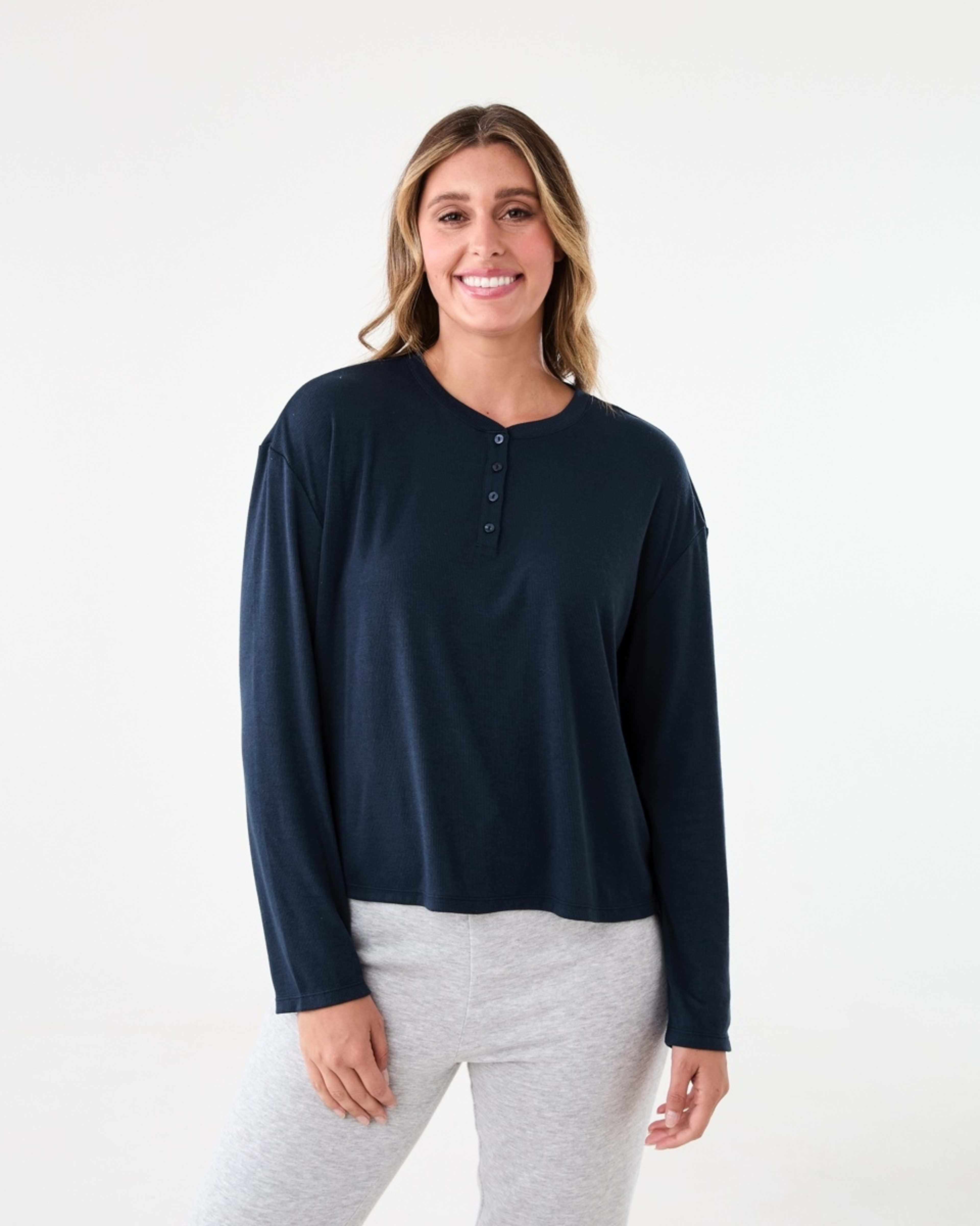 1 Long Sleeve Comfort Rib Top Midnight, 1 of 5