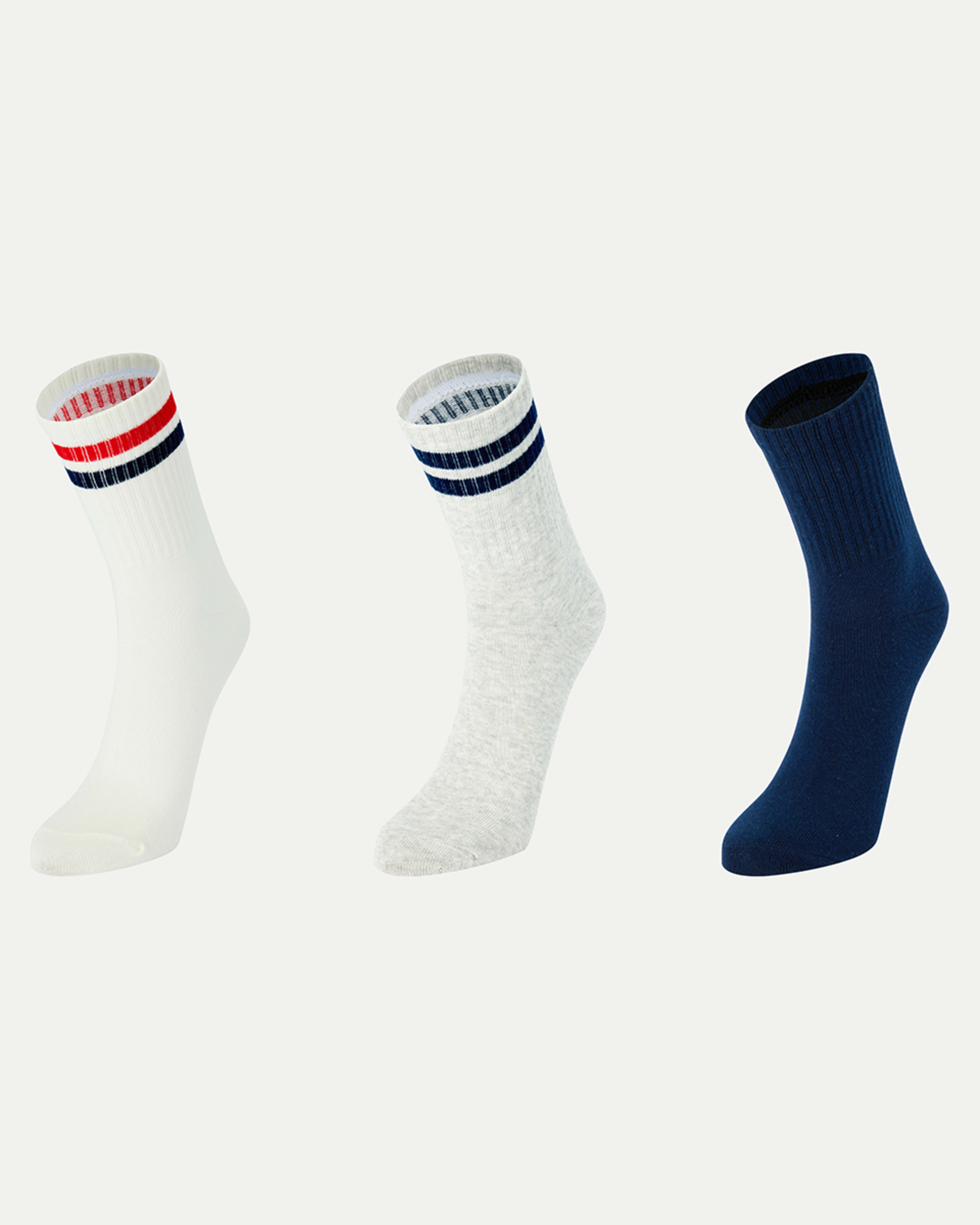 1 3 Pack Rib Quarter Crew Socks Strp Nturl