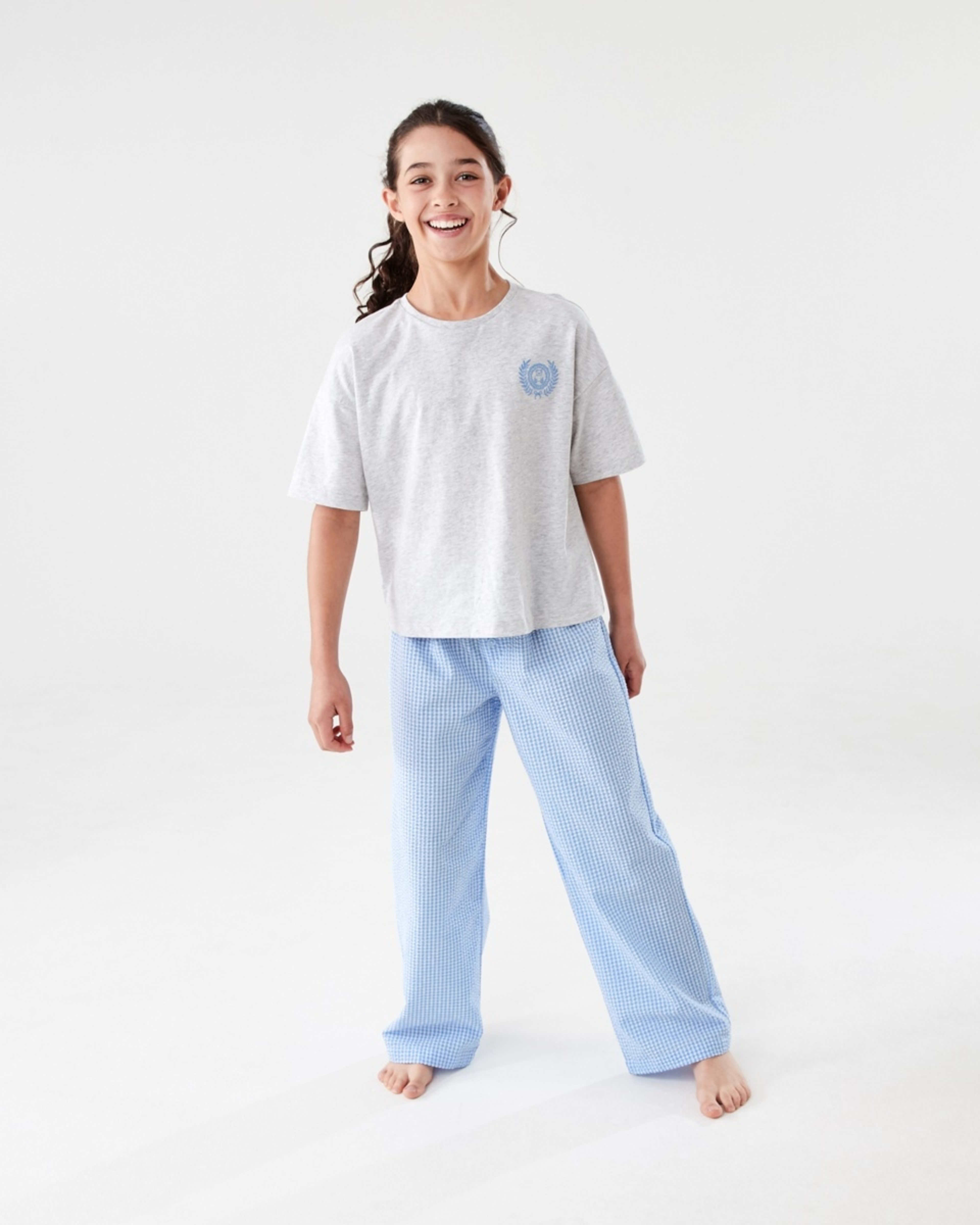 1 T-shirt and Woven Pants Pyjama Set Bl Gingham, 1 of 7