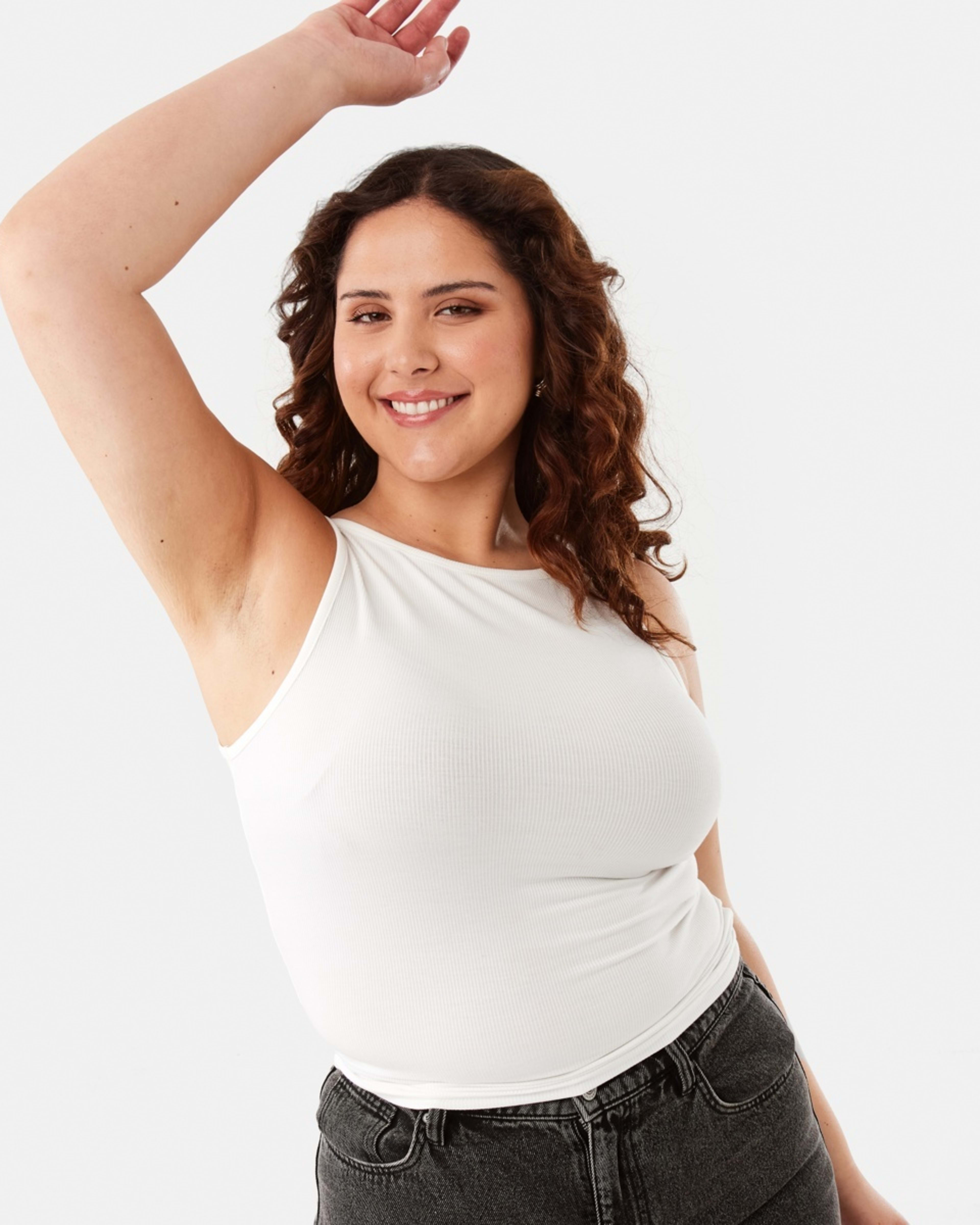 1 Sleeveless Rib Boat Neck Top Ecru, 1 of 9
