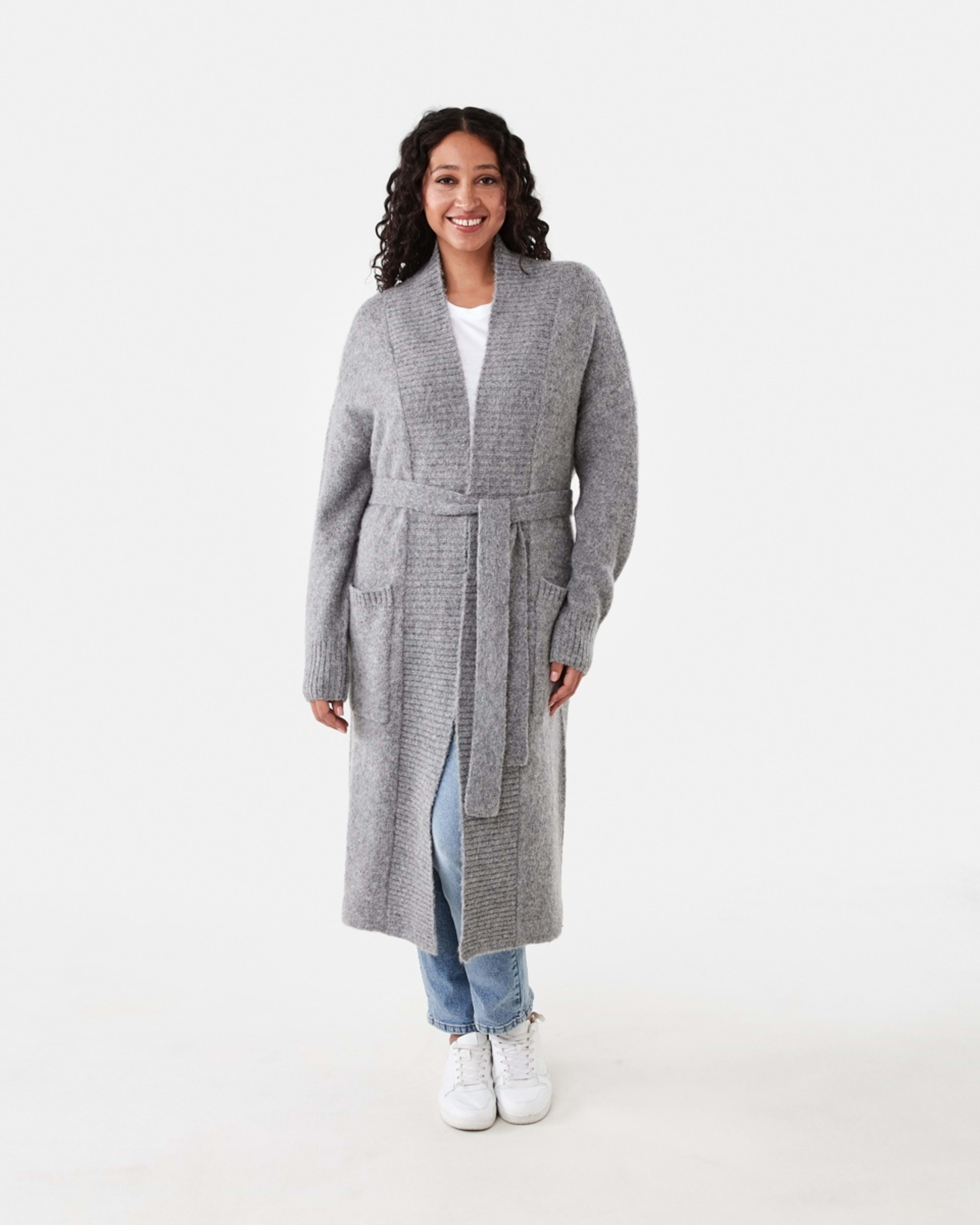 1 Longline Fluffy Cardigan Grey Marle