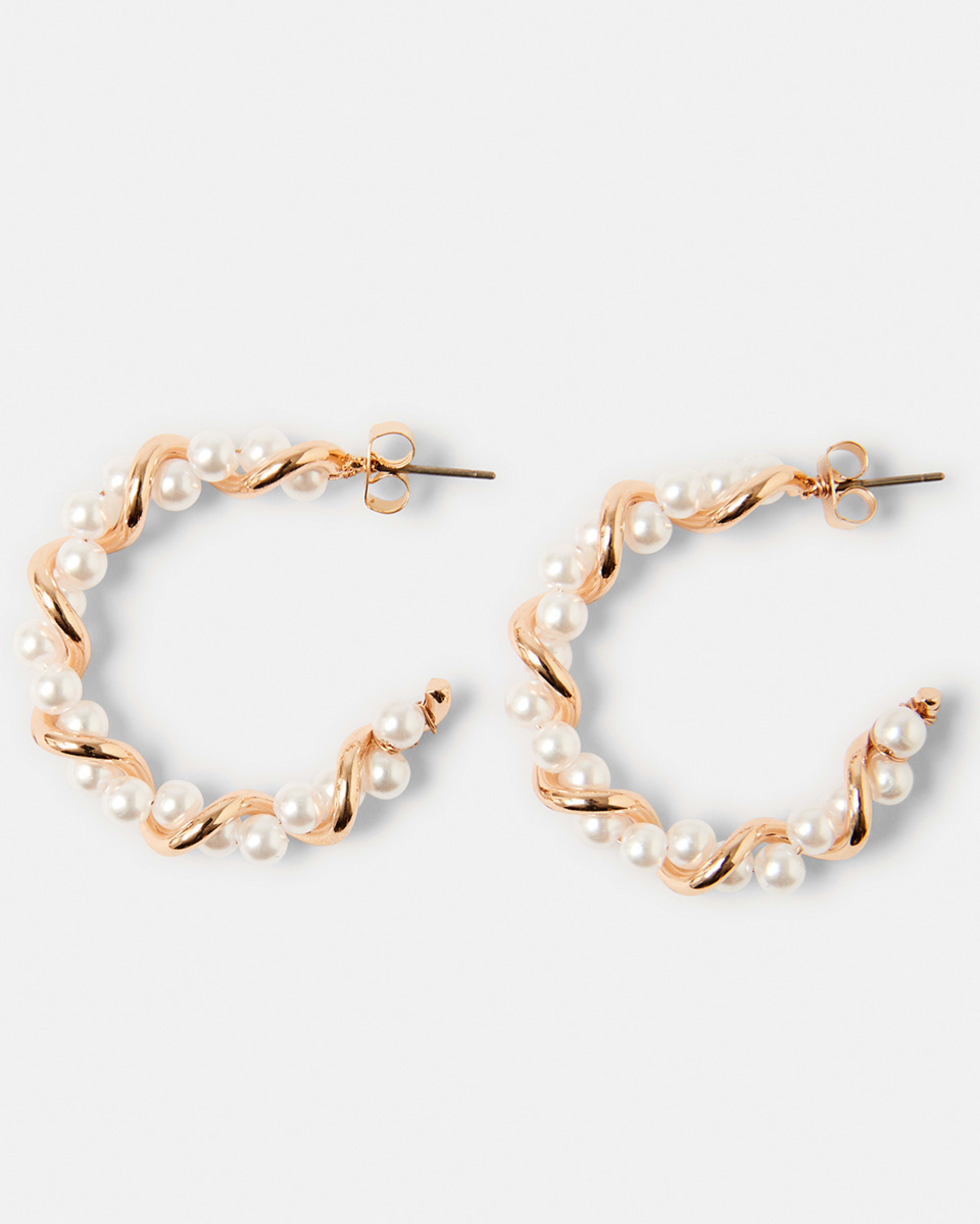 1 Faux Pearl Twist Hoop Earrings - Gold Tone Pearl