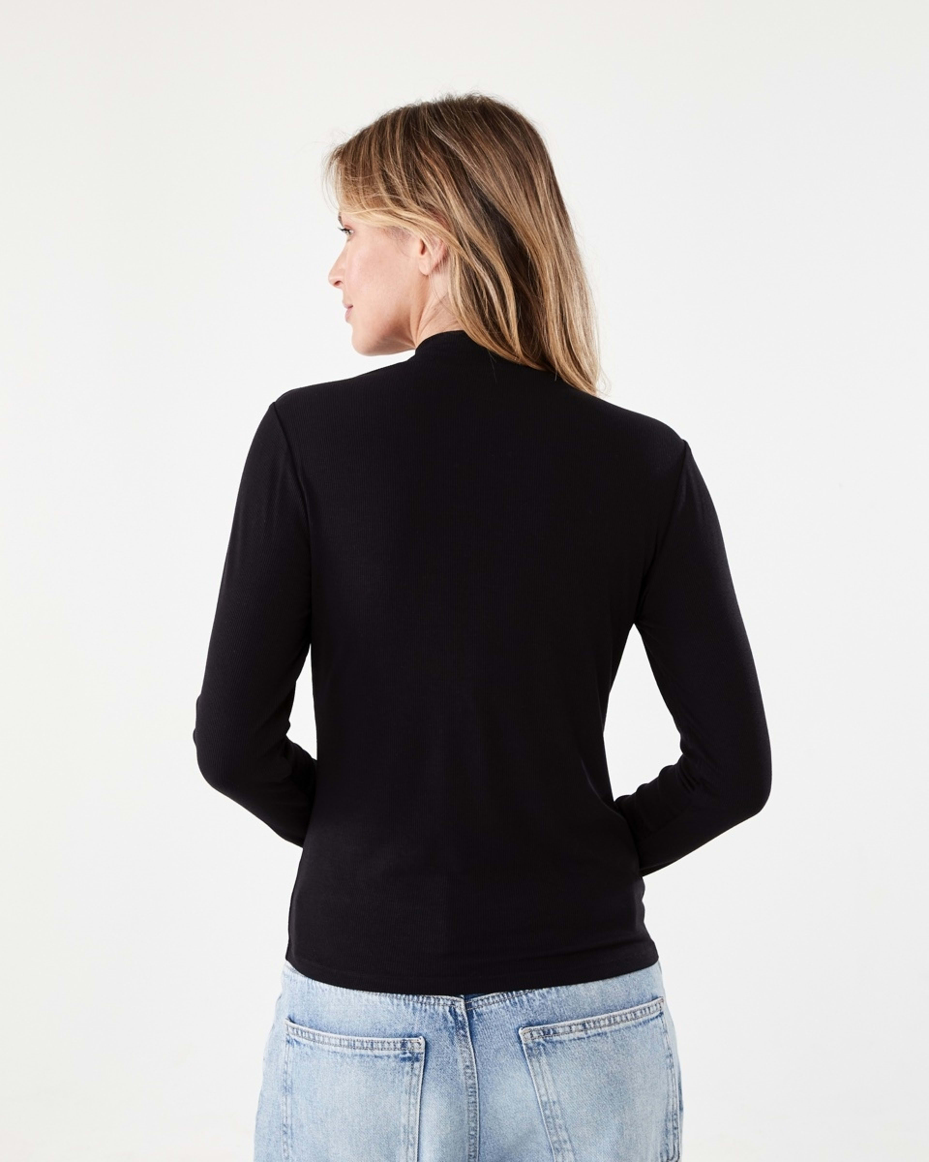 3 Long Sleeve Rib Mock Neck Top Black, 3 of 5