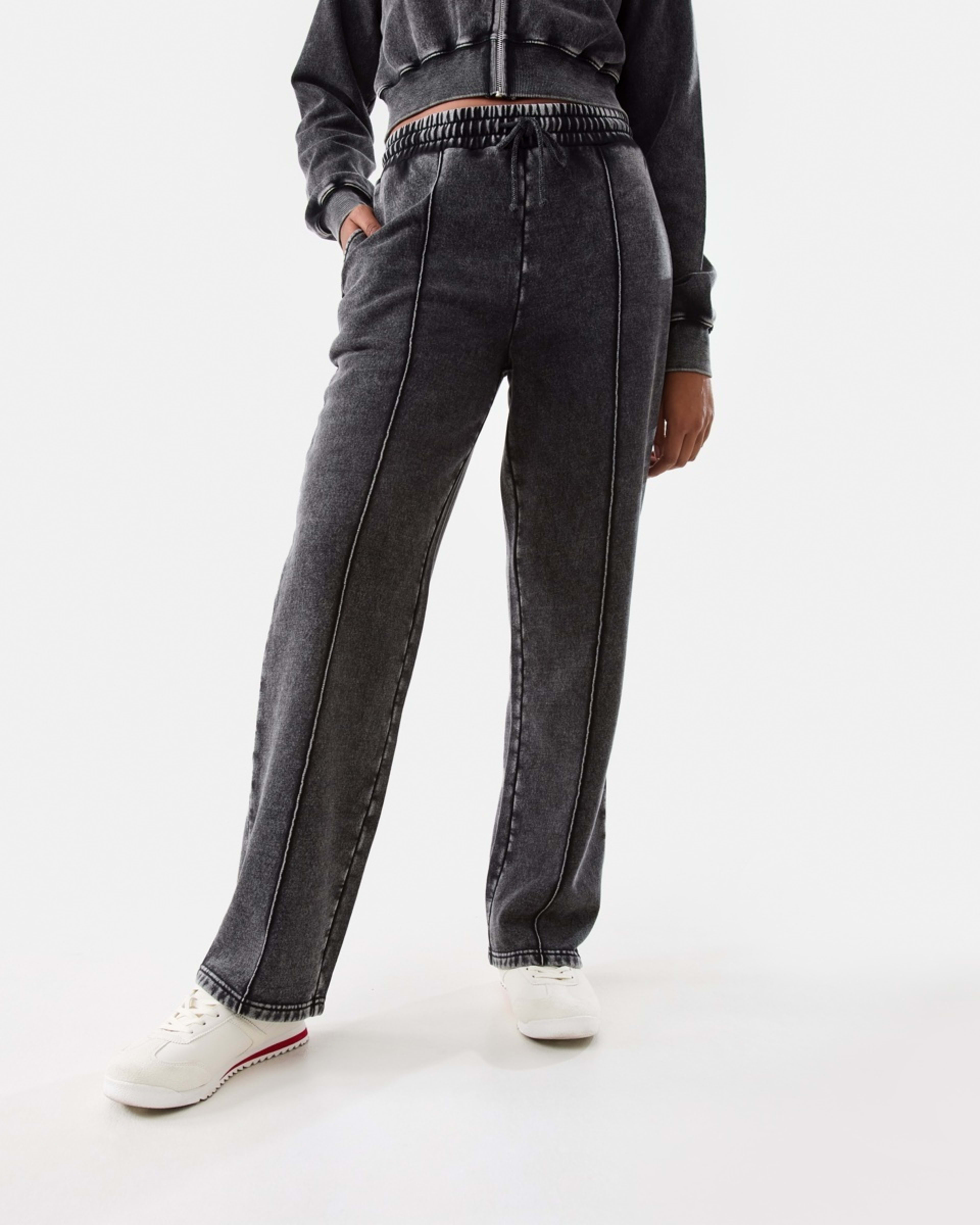 1 Washed Straight Leg Trackpants Black