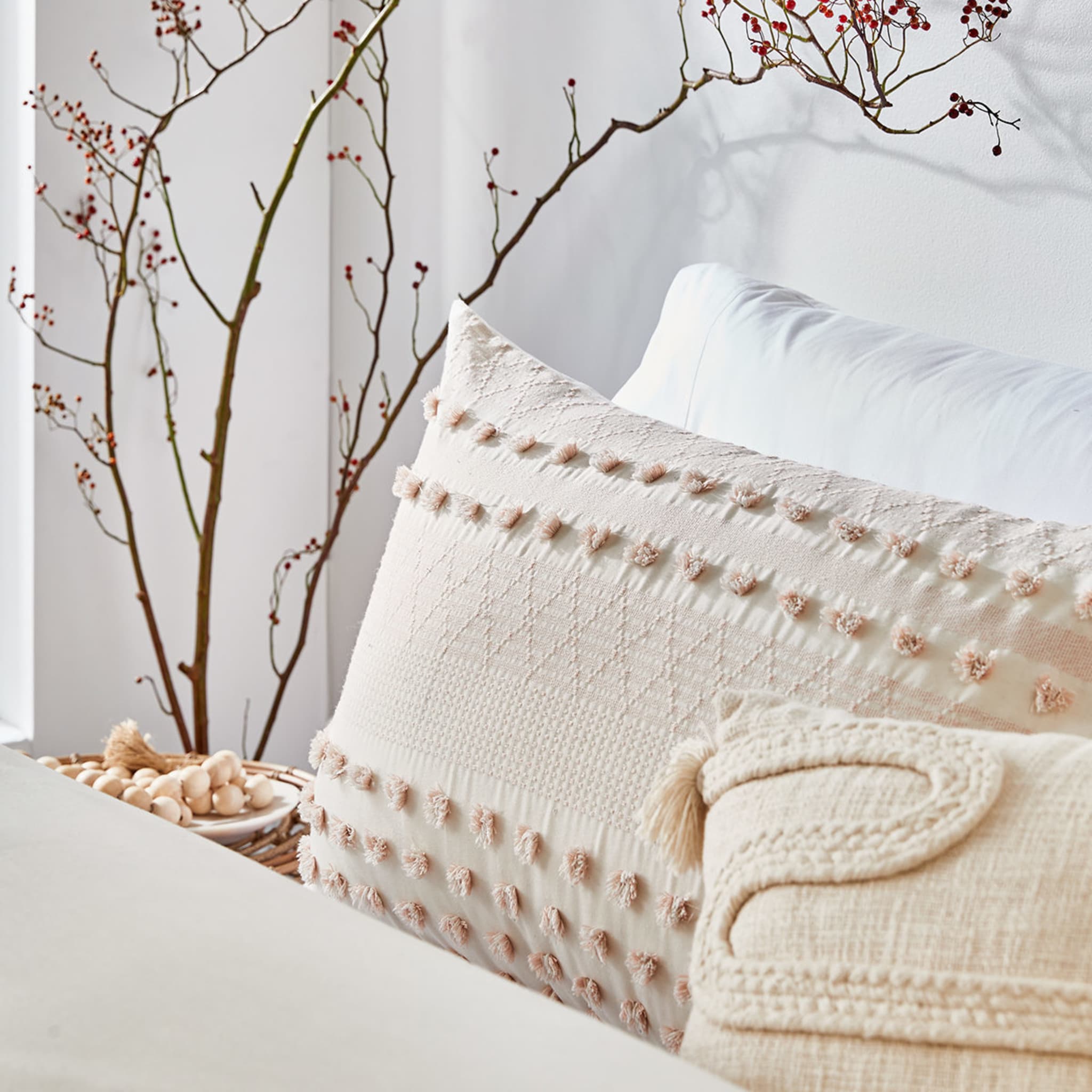 Piper Cotton Quilt Cover Set Queen Bed, Beige and Pink Kmart