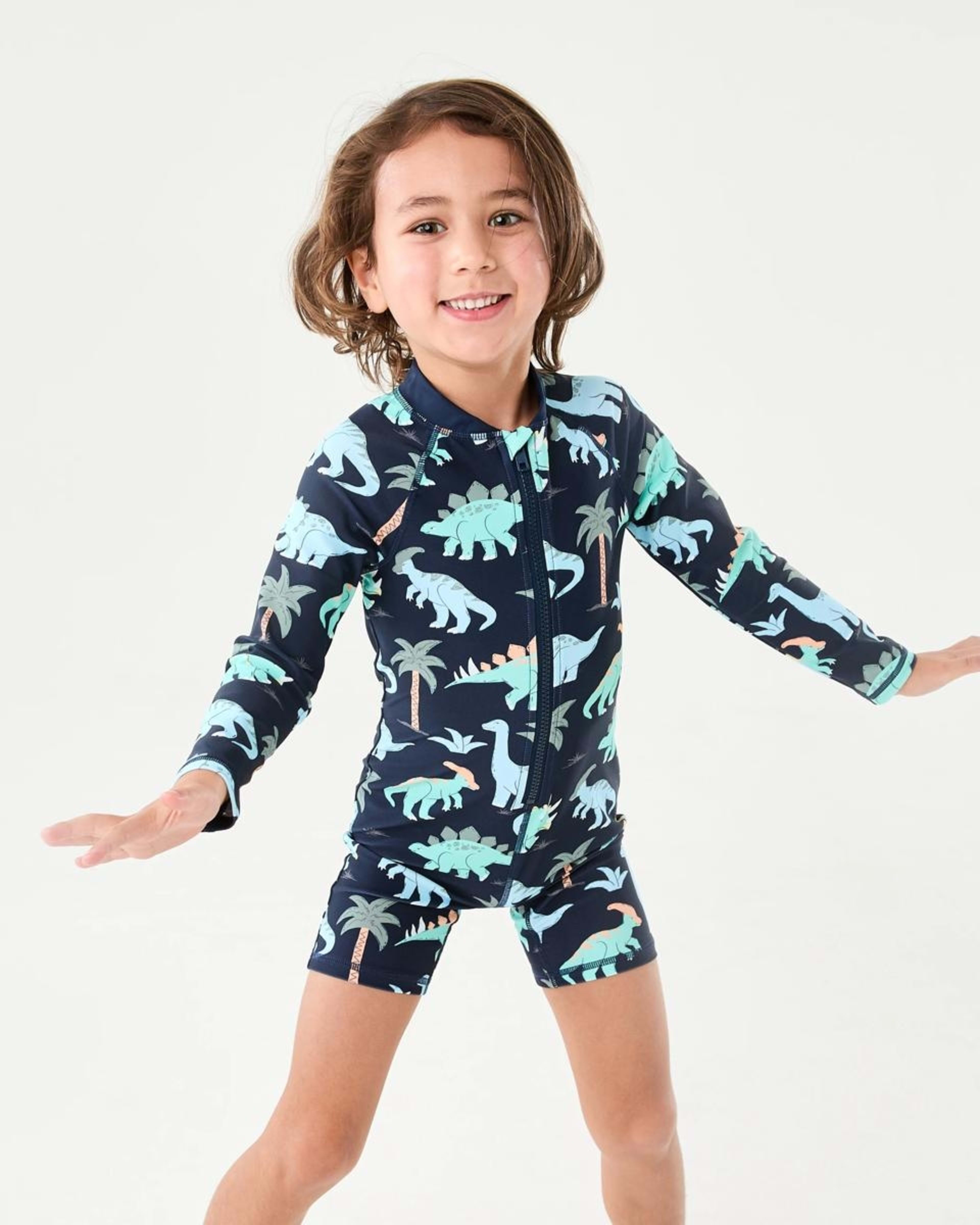 1 Long Sleeve Swimsuit DINO SCRIBBLE DRESS BLUE, 1 of 7