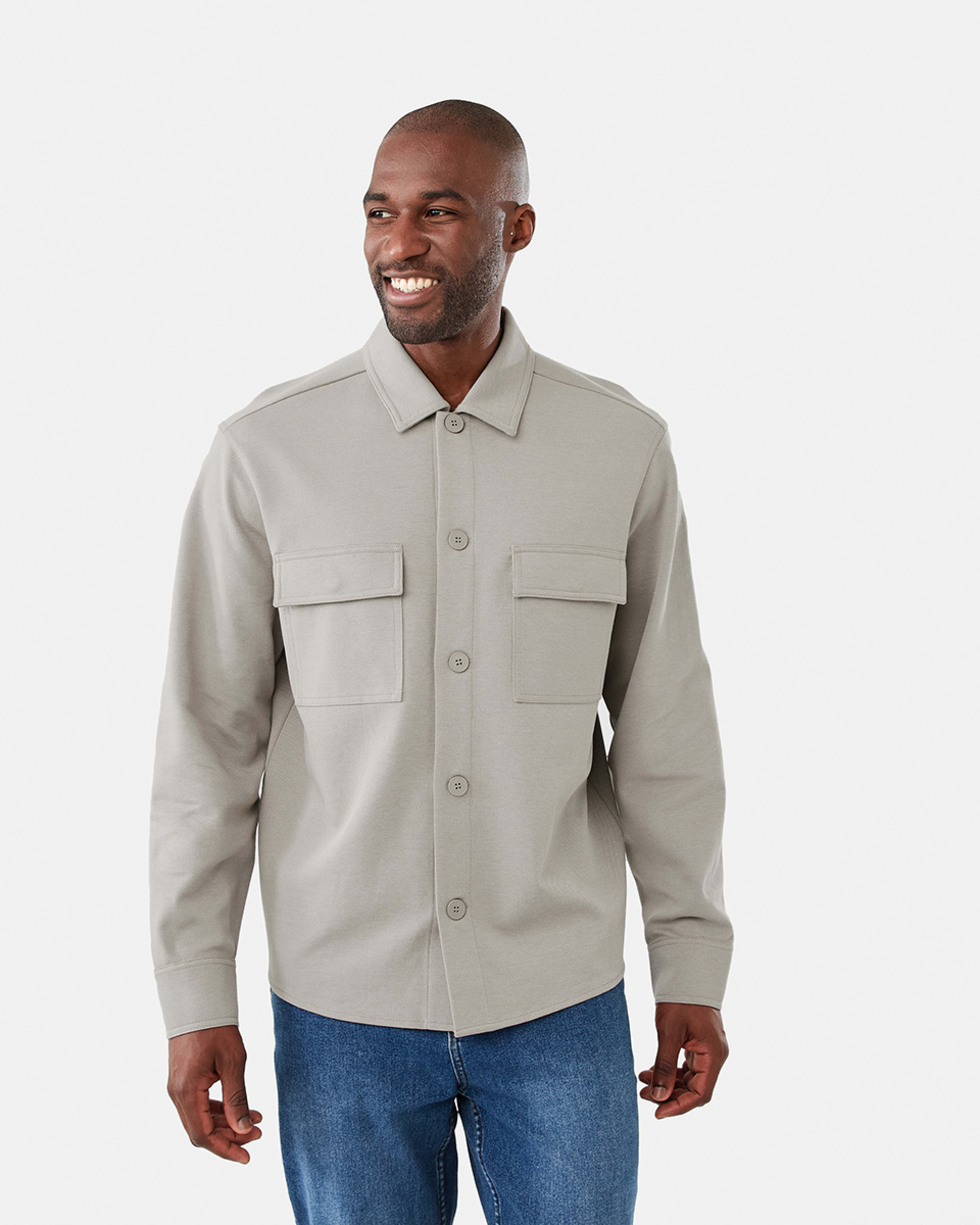1 Long Sleeve Textured Knit Shirt Wood Smoke