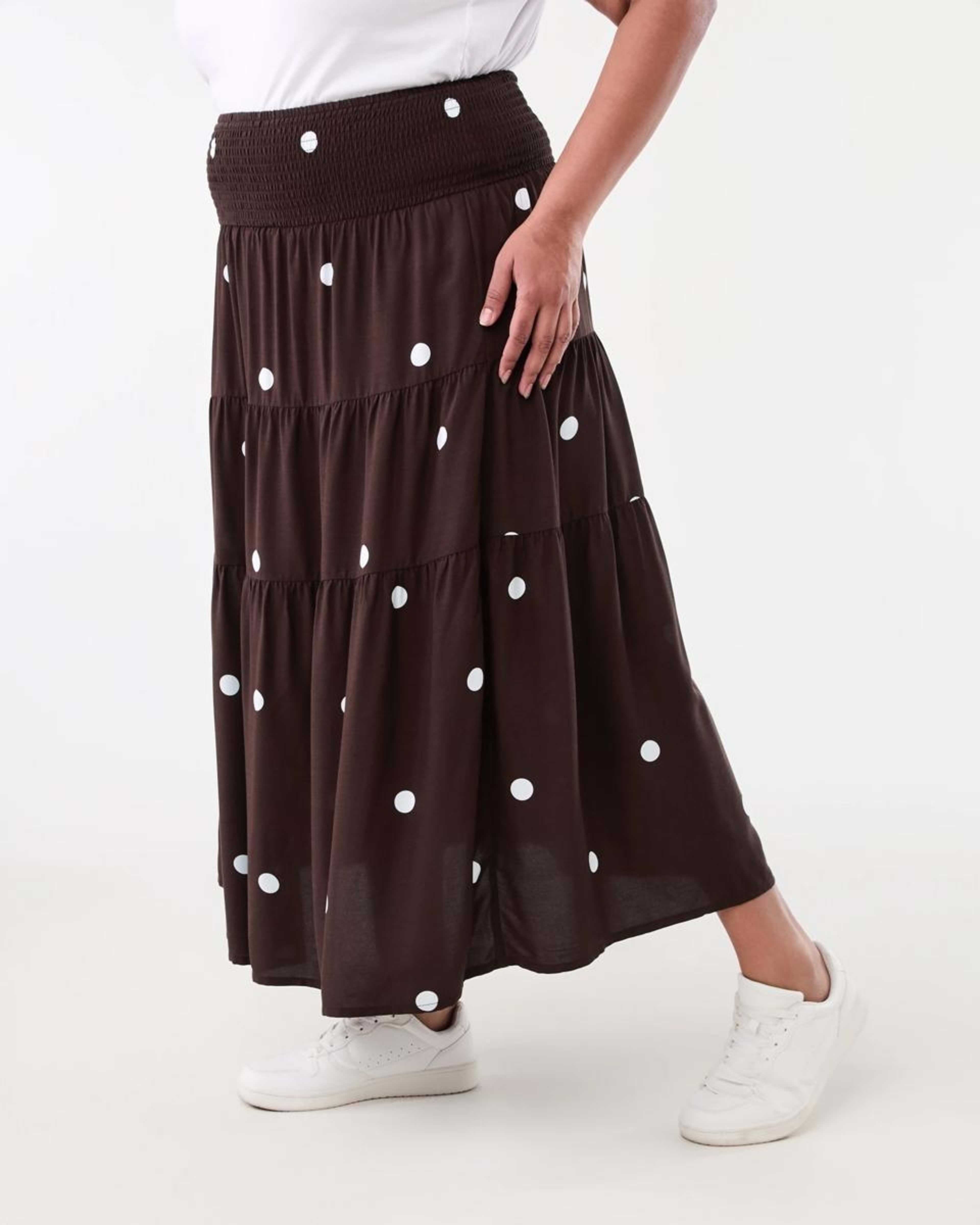 2 Curve Multi Tiered Textured Maxi Skirt Choc White, 2 of 5