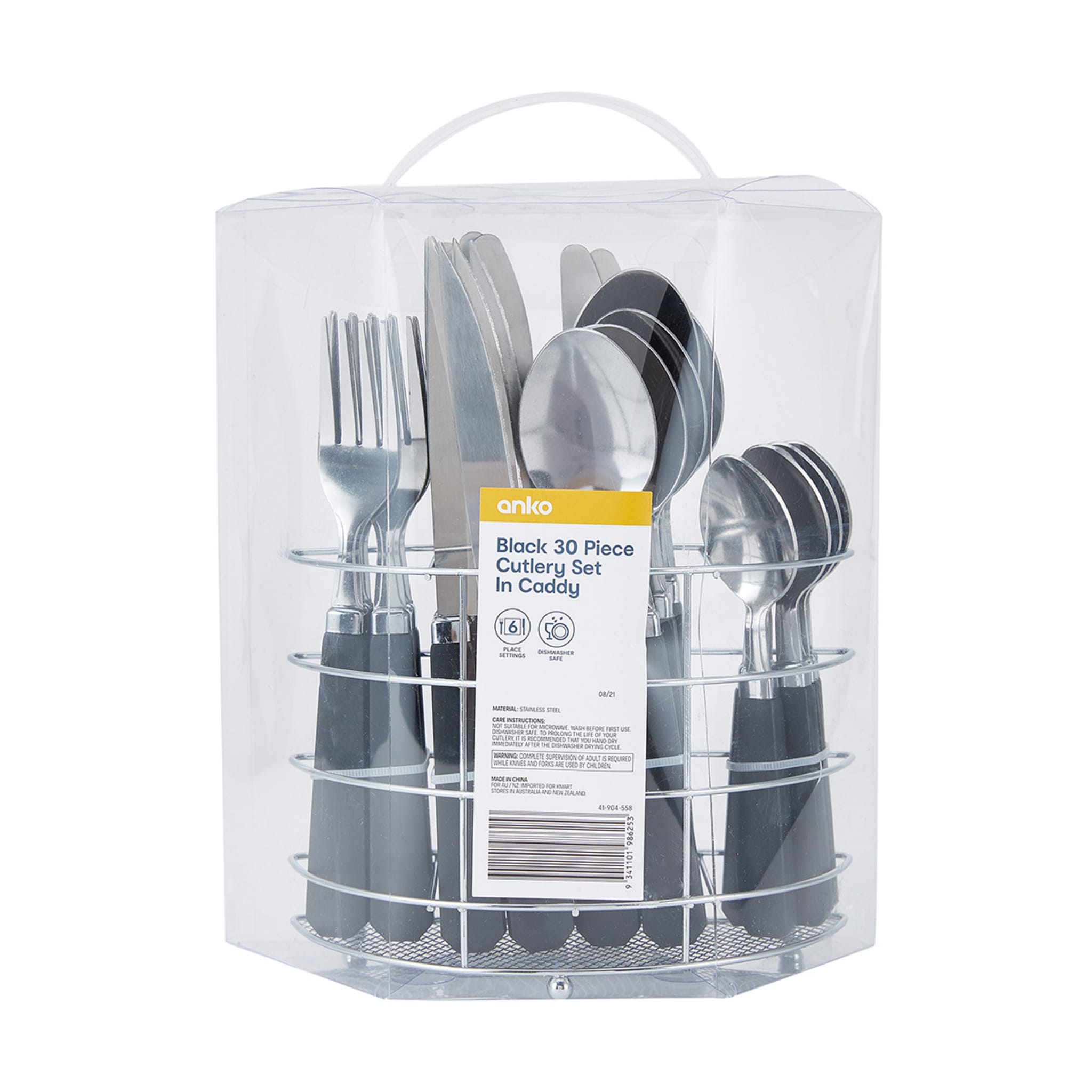 Black 30 Piece Cutlery Set with Caddy Kmart