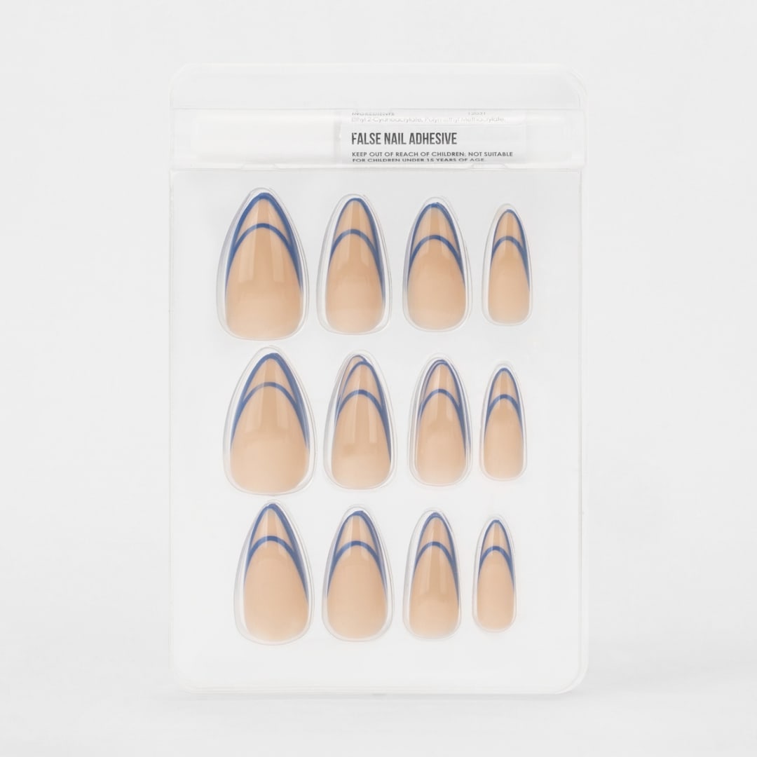 OXX Cosmetics 24 Pack False Nails with Adhesive - Stiletto Shape, Blue ...