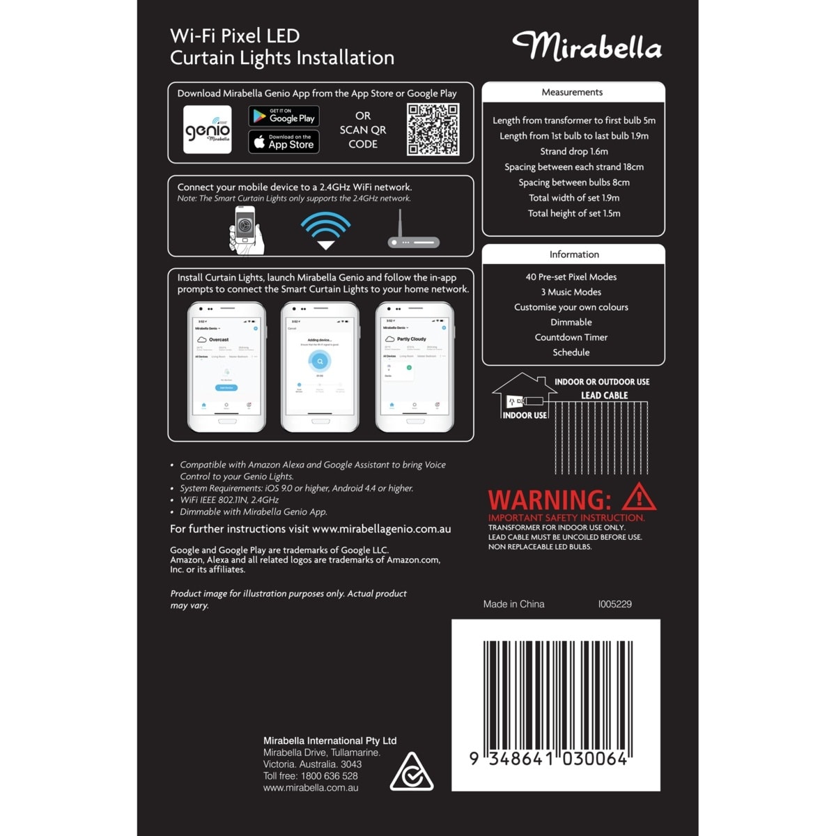 Mirabella Genio WiFi 240 LED RGB Pixel Curtain Lights Kmart